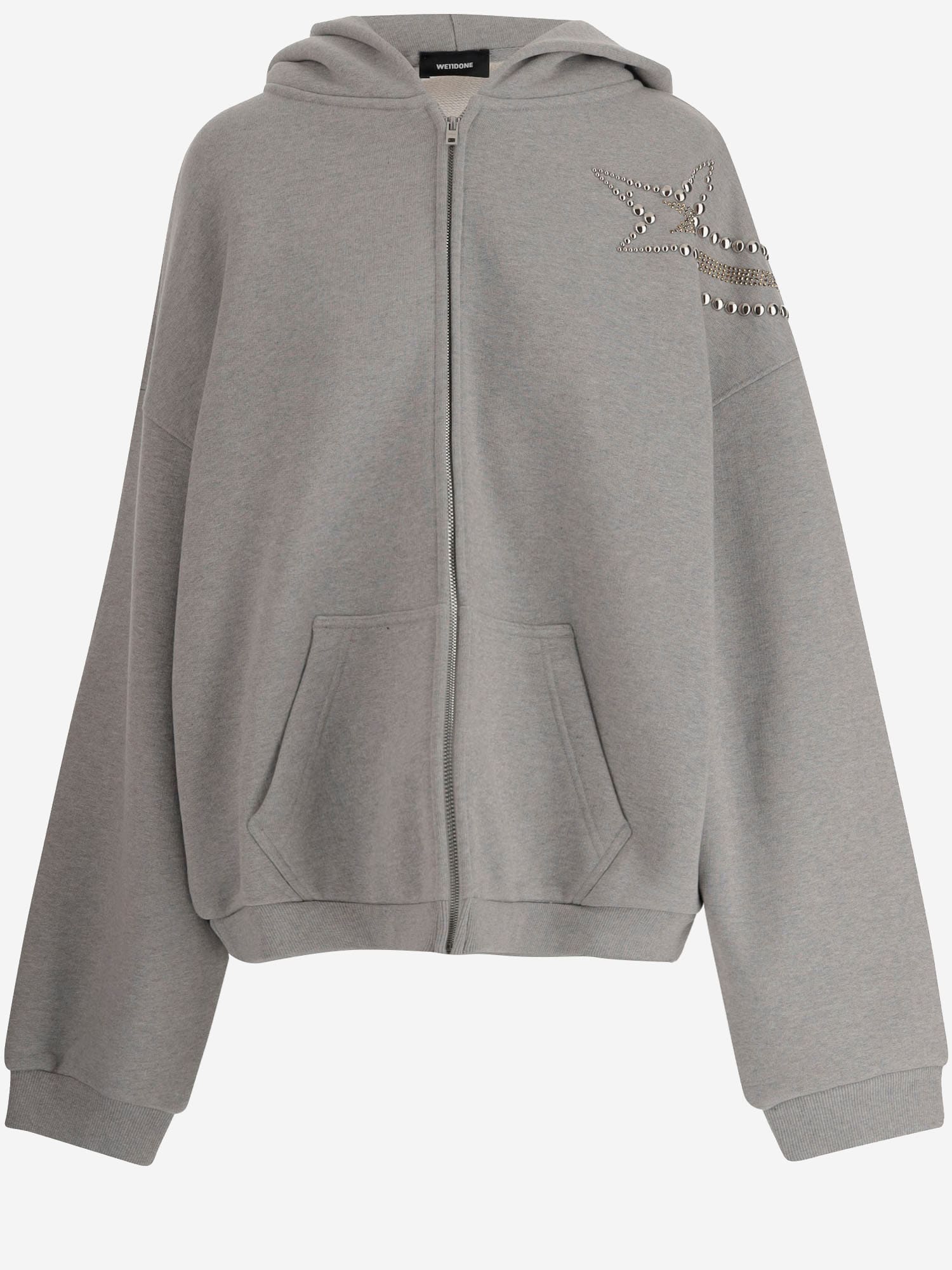We11 Done Cotton Sweatshirt With Rhinestones And Studs In Gray