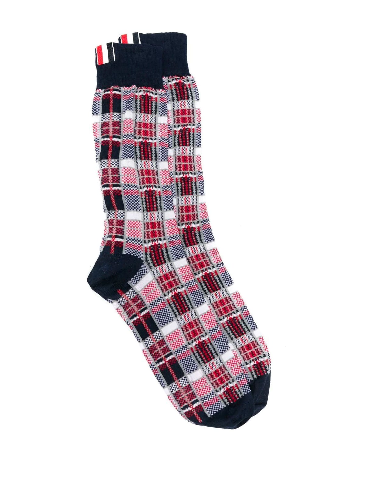 Thom Browne Madras Jacquard Mid Calf Socks In Rwbwht