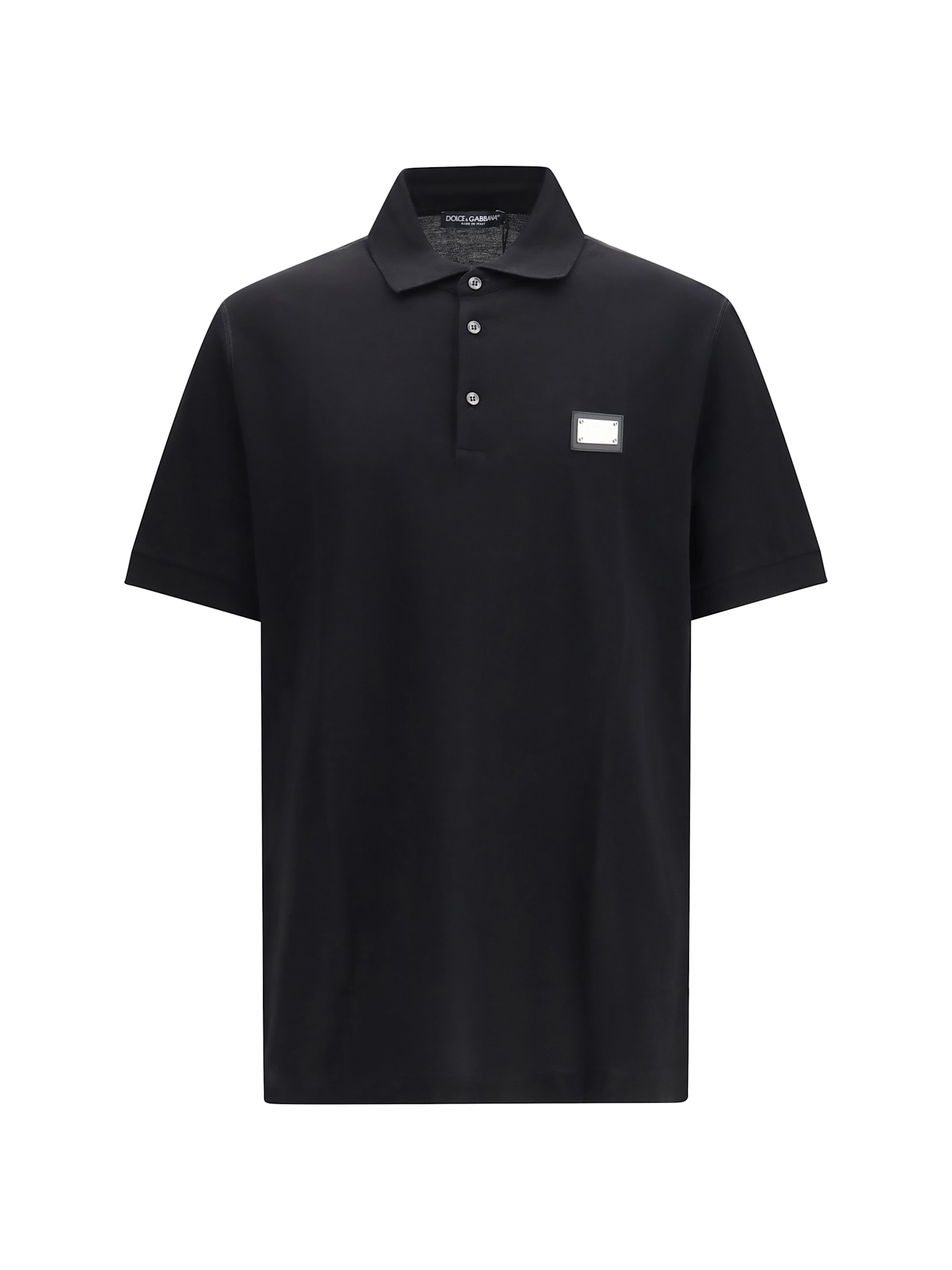 Dolce & Gabbana Piquet Polo Shirt With Logo Plate In Black