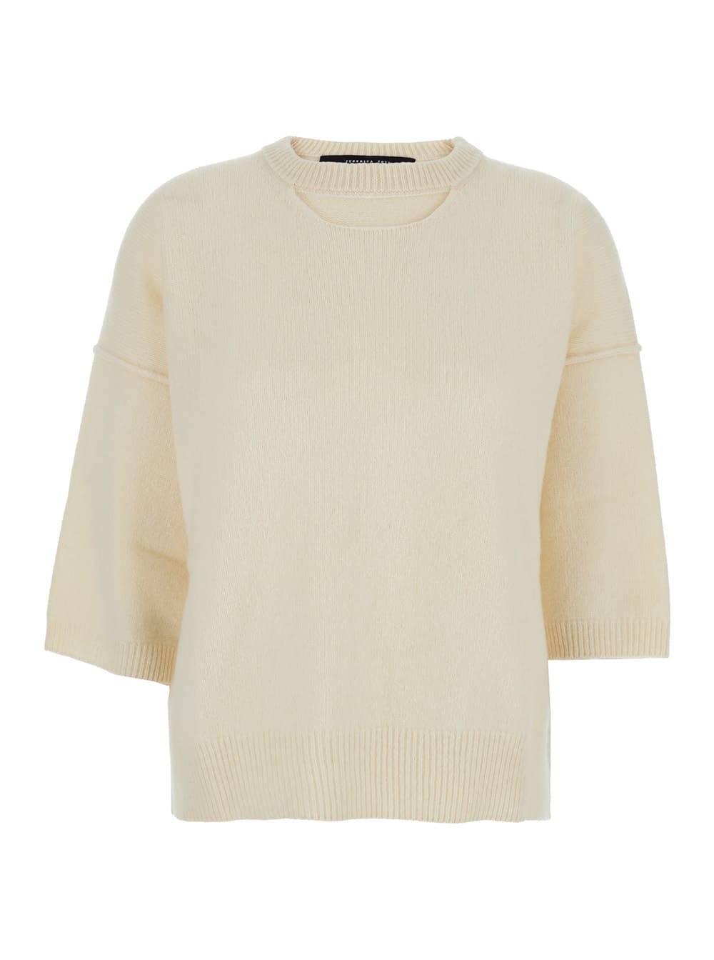 Federica Tosi White Sweater With Dropped Shoulder And Three-quarter Sleeve In Wool And Cashmere Blend Woman In Neutral