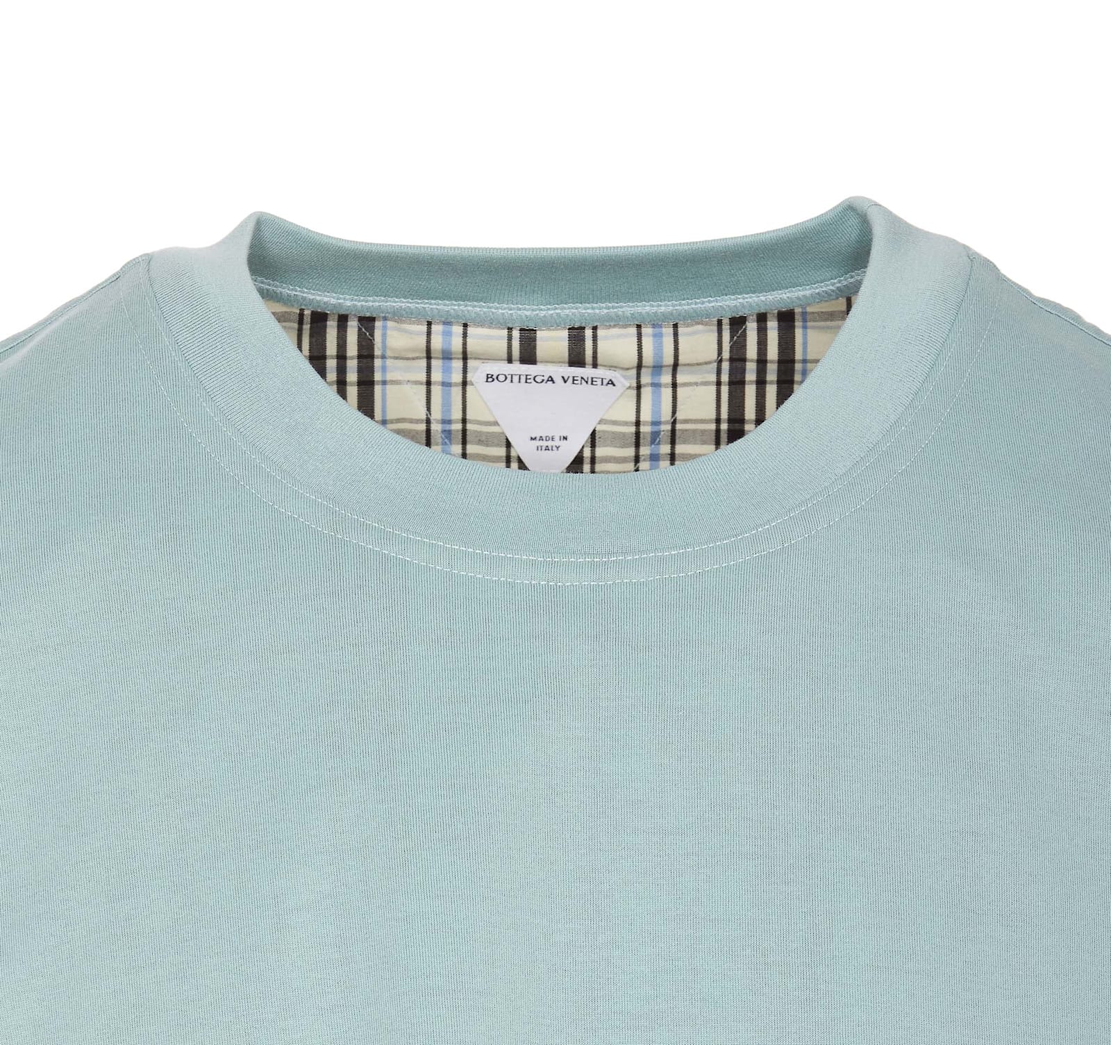 Shop Bottega Veneta Double Layer Cotton Check T-shirt In Blue