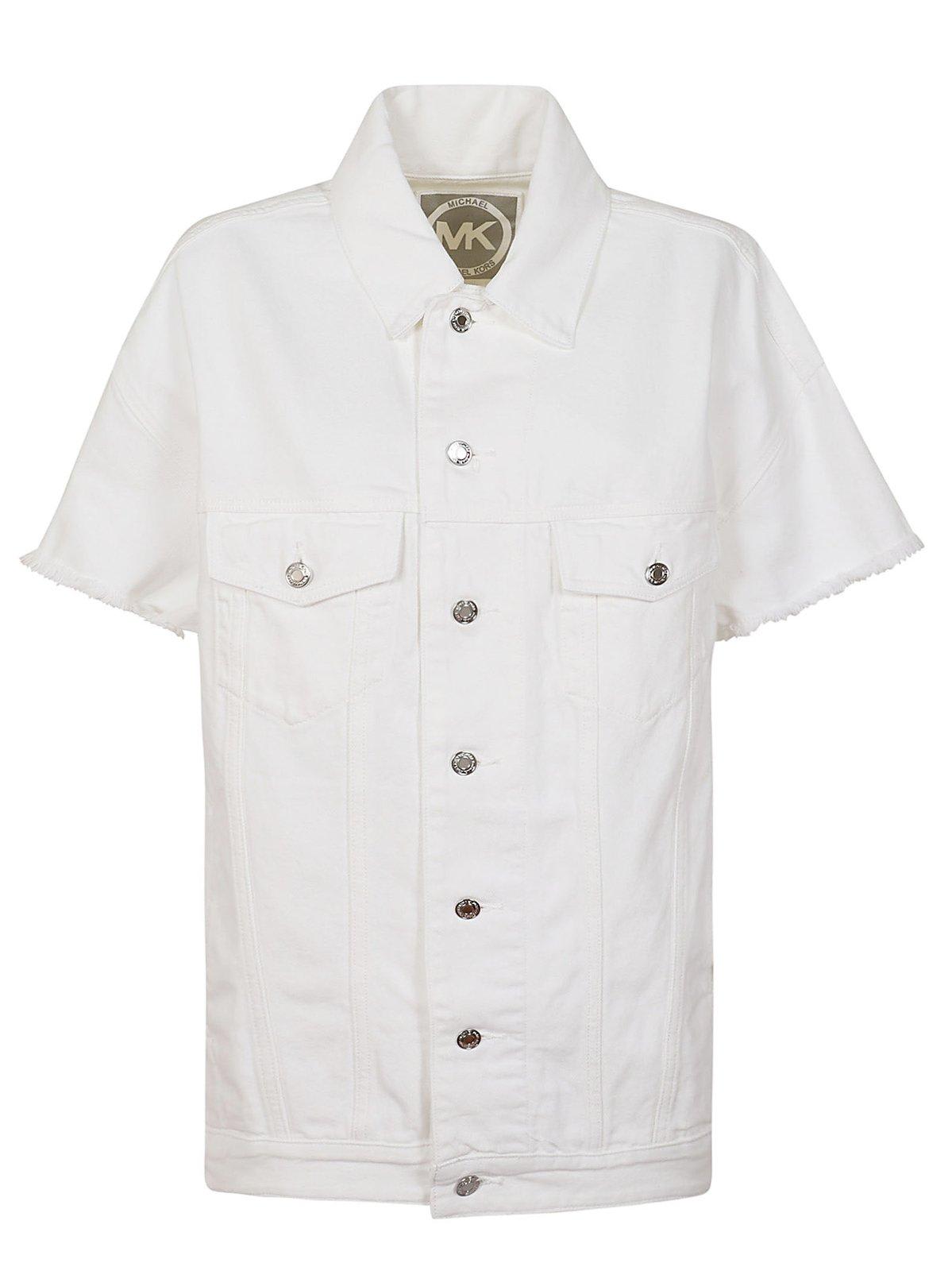Shop Michael Kors Oversized Frayed Denim Jacket In Optic White