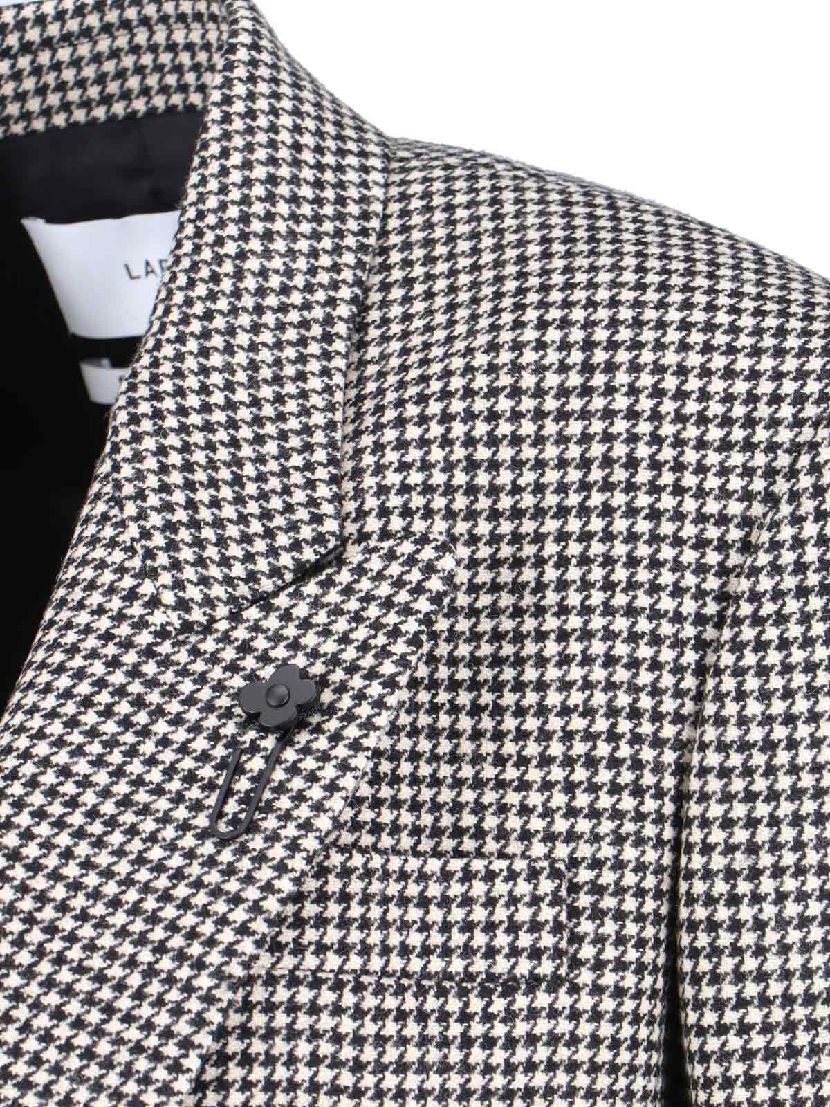 Lardini Double-breasted Houndstooth Blazer With Metal Logo Detail In Gray