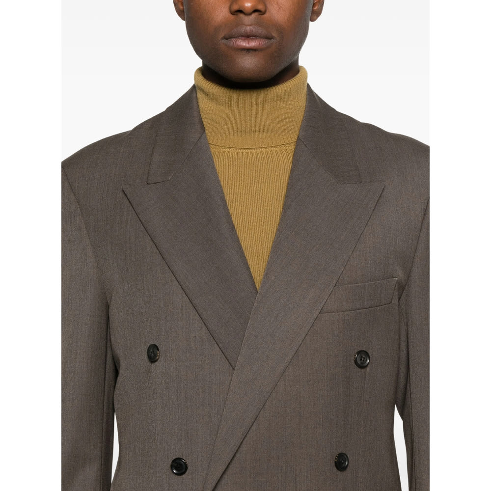 Tonywack Taupe Melange Wool Double-breasted Tailored Blazer In Brown