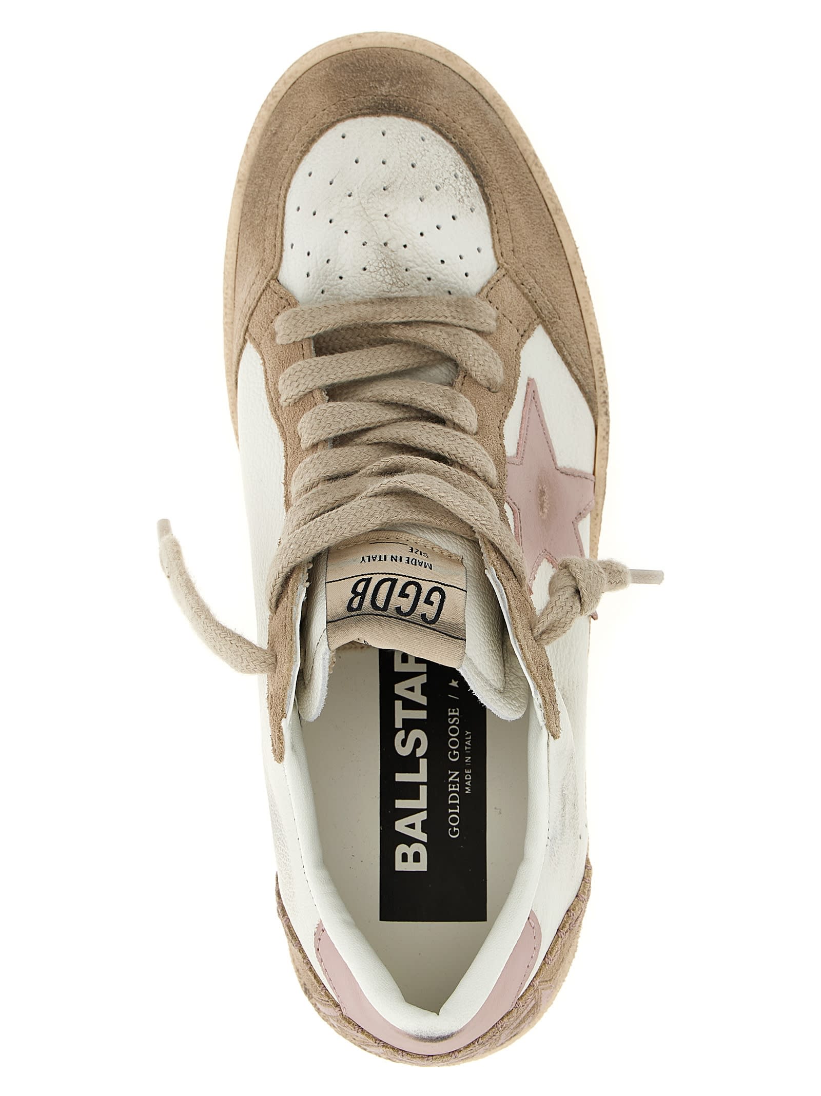 Golden Goose 'ballstar' White Low Top Sneakers With Glittered Star Patch On The Side And Glittered Heel With Logo In Black
