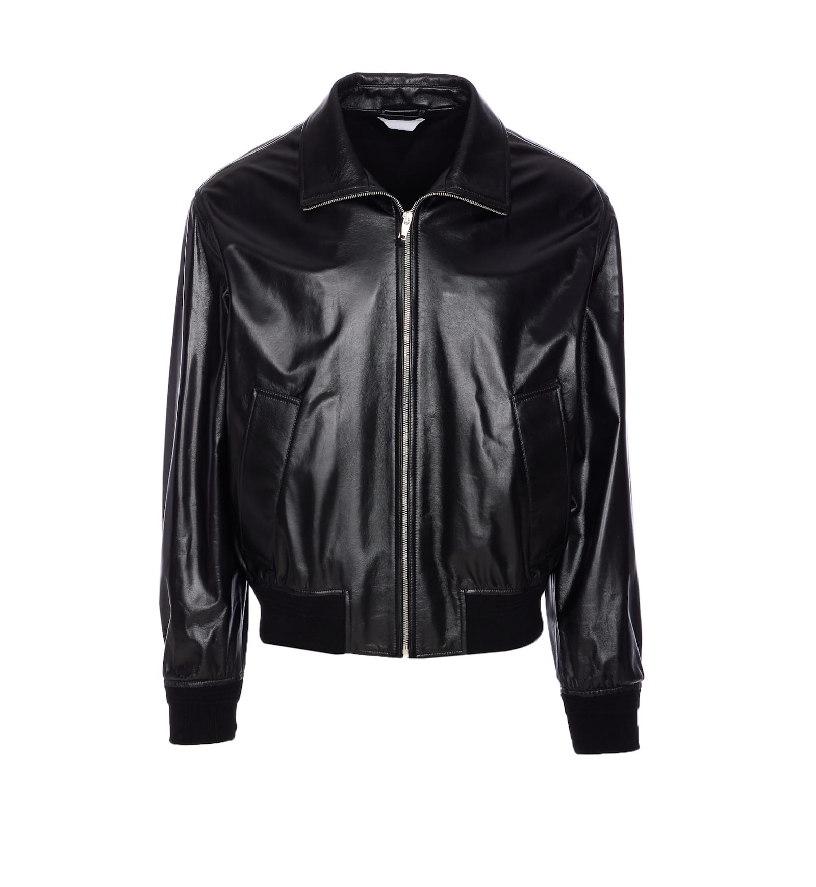 Bottega Veneta Nappa Leather Coat With Classic Collar In Black