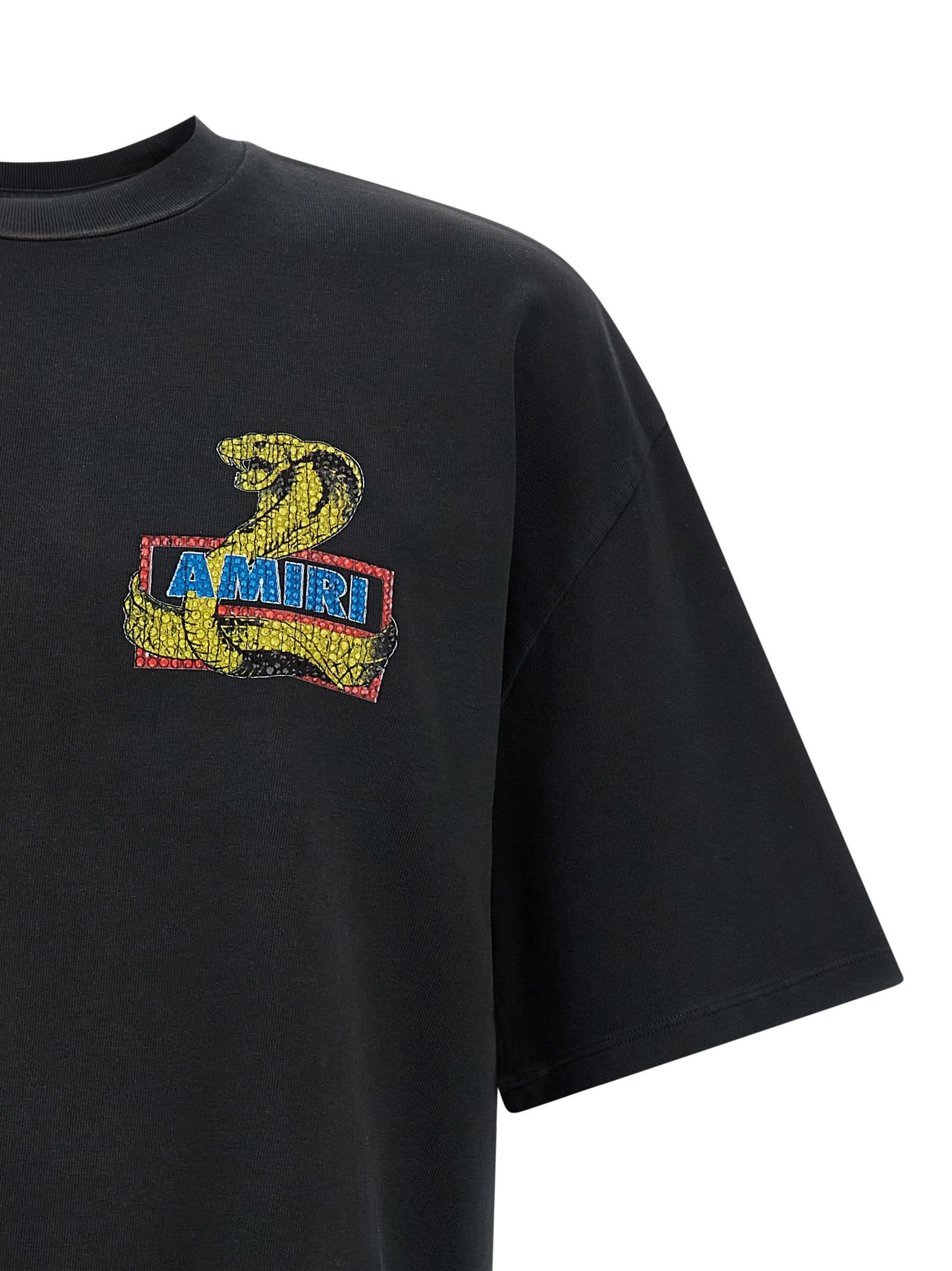 Amiri Crystal Cobra Embellished Printed Cotton-blend Jersey T-shirt In Black