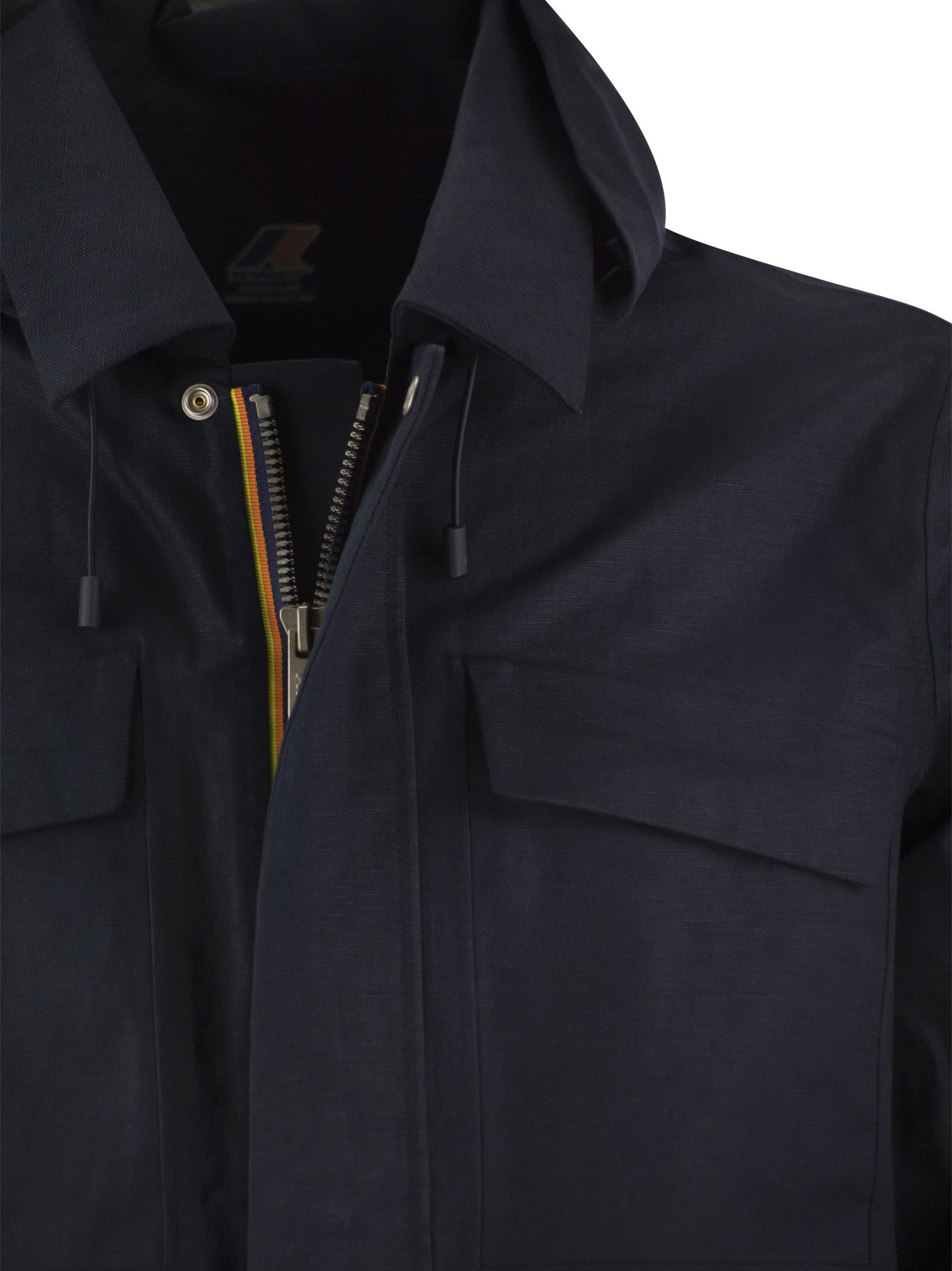 Shop K-way Erhal Linen Blend 2l - Hooded Jacket In Blue