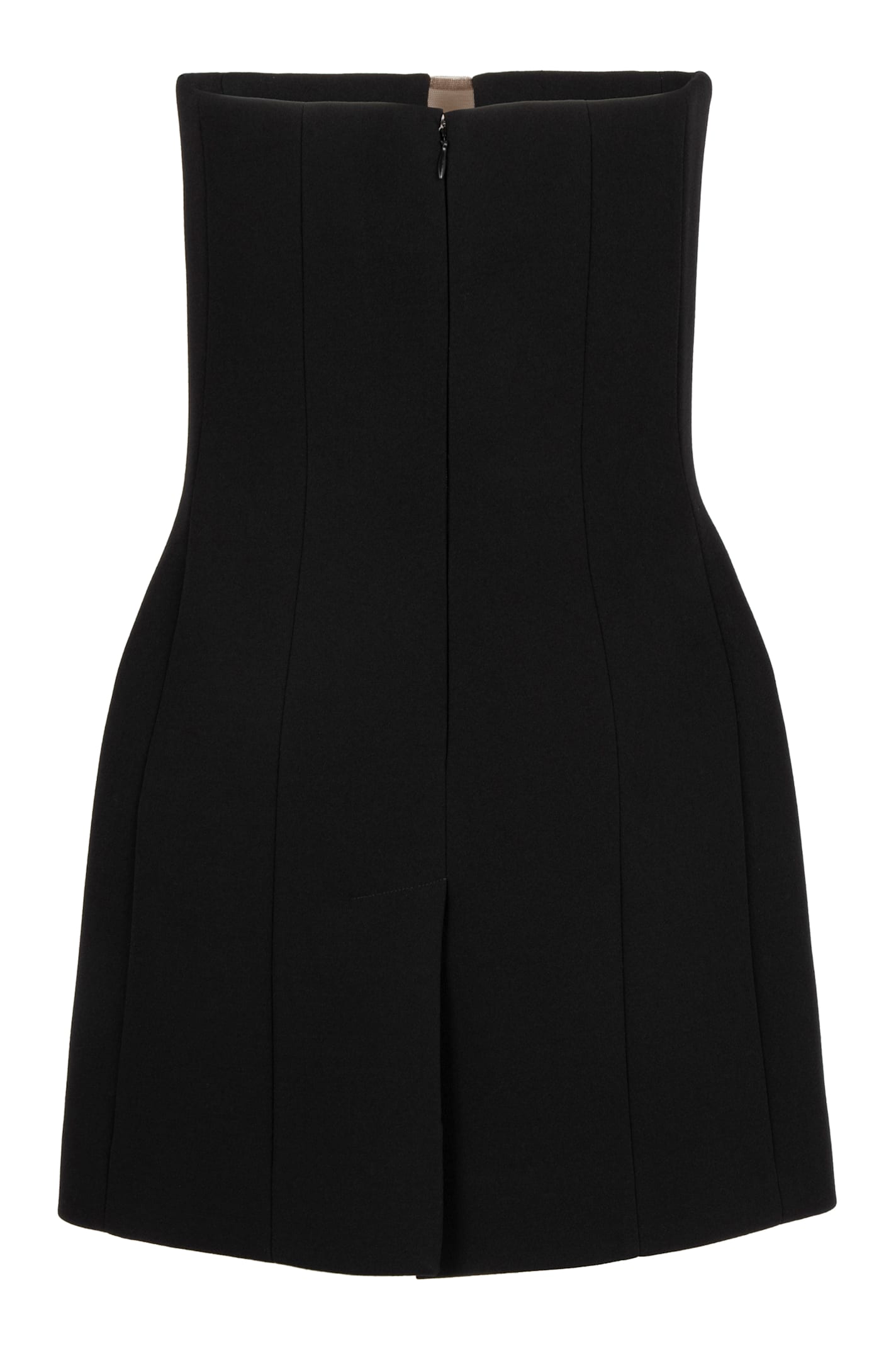 Ferragamo Pure Wool Mini Dress With Tulle Insert In Black