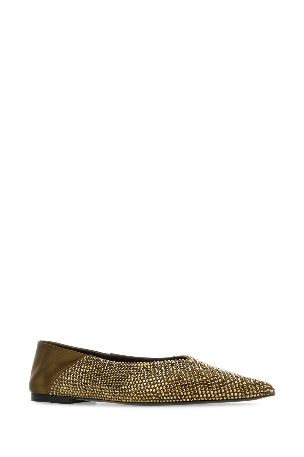 Saint Laurent Nour Slippers In Satin Crepe And Rhinestones In Kakicrysstarlight