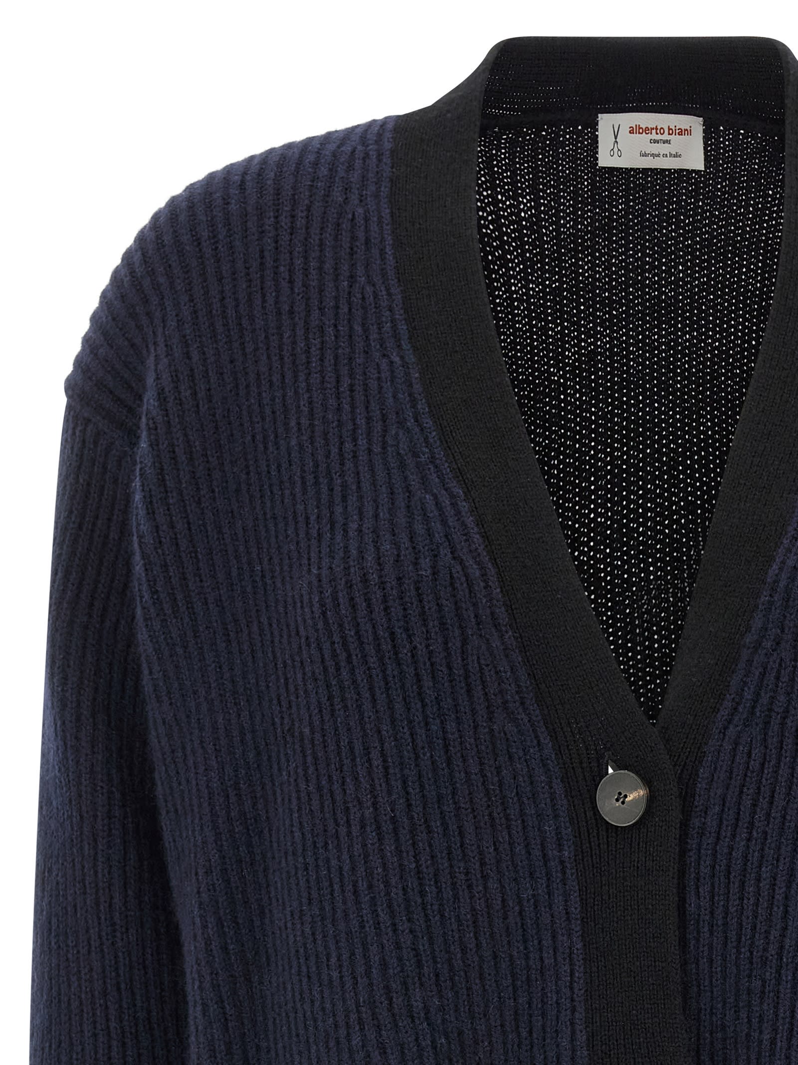 Alberto Biani Two-tone Cashmere Cardigan With V-neck In Blue