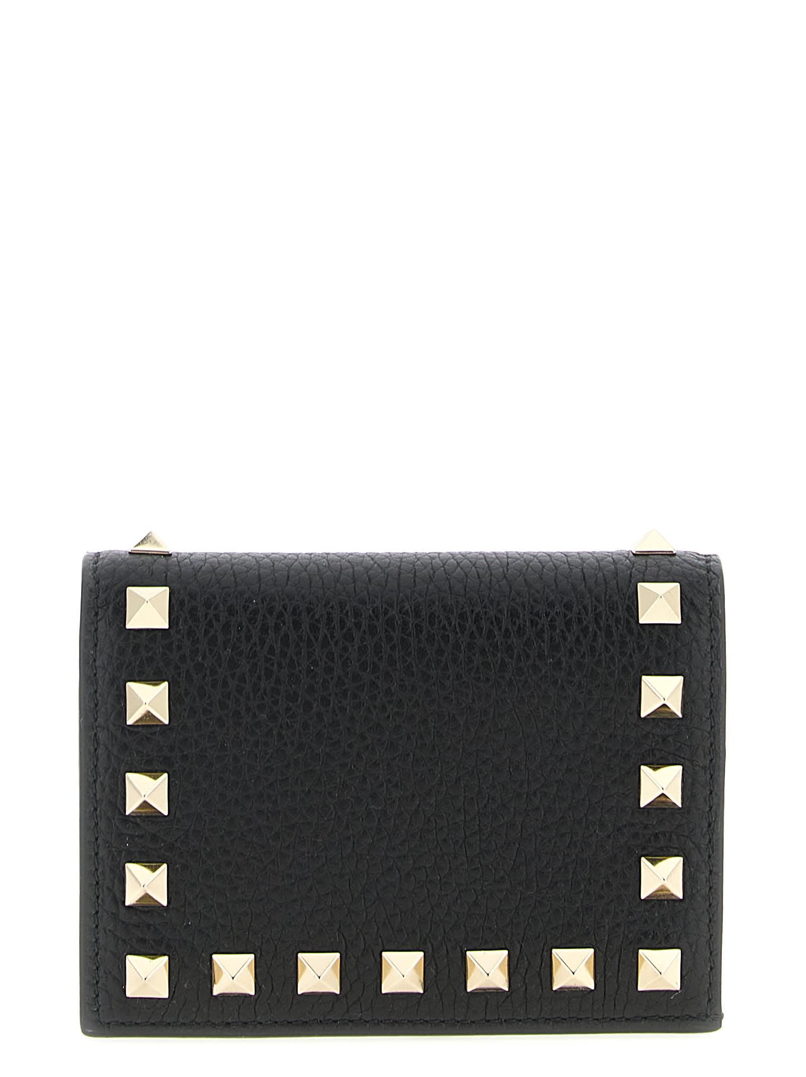 Valentino Garavani Valentino Small Rockstud Calfskin Wallet In Black