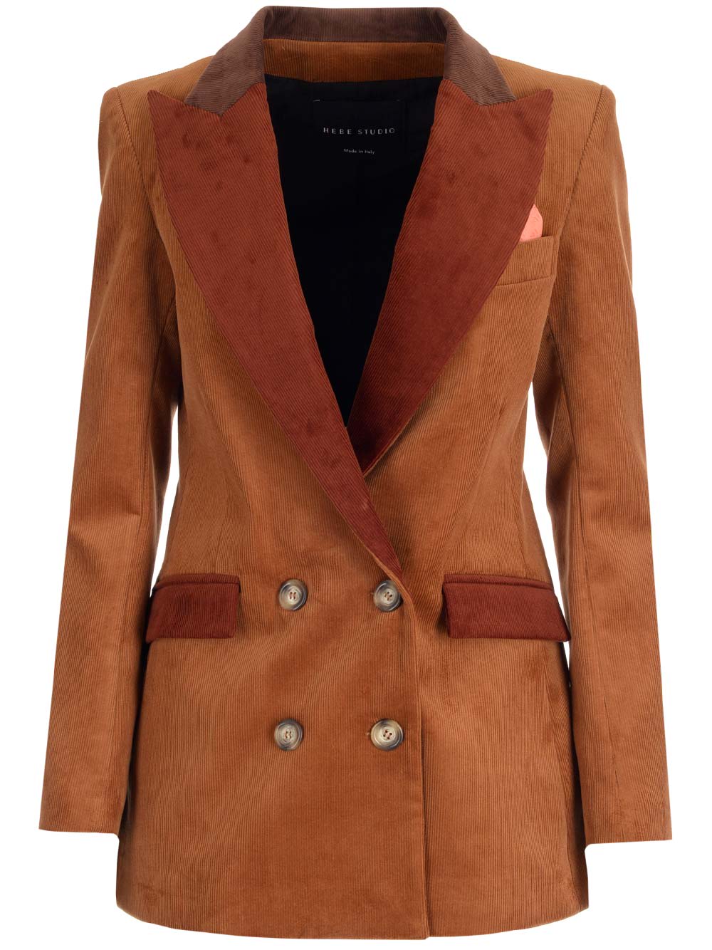 Hebe Studio Contrast-lapel Double-breasted Jacket In Brown