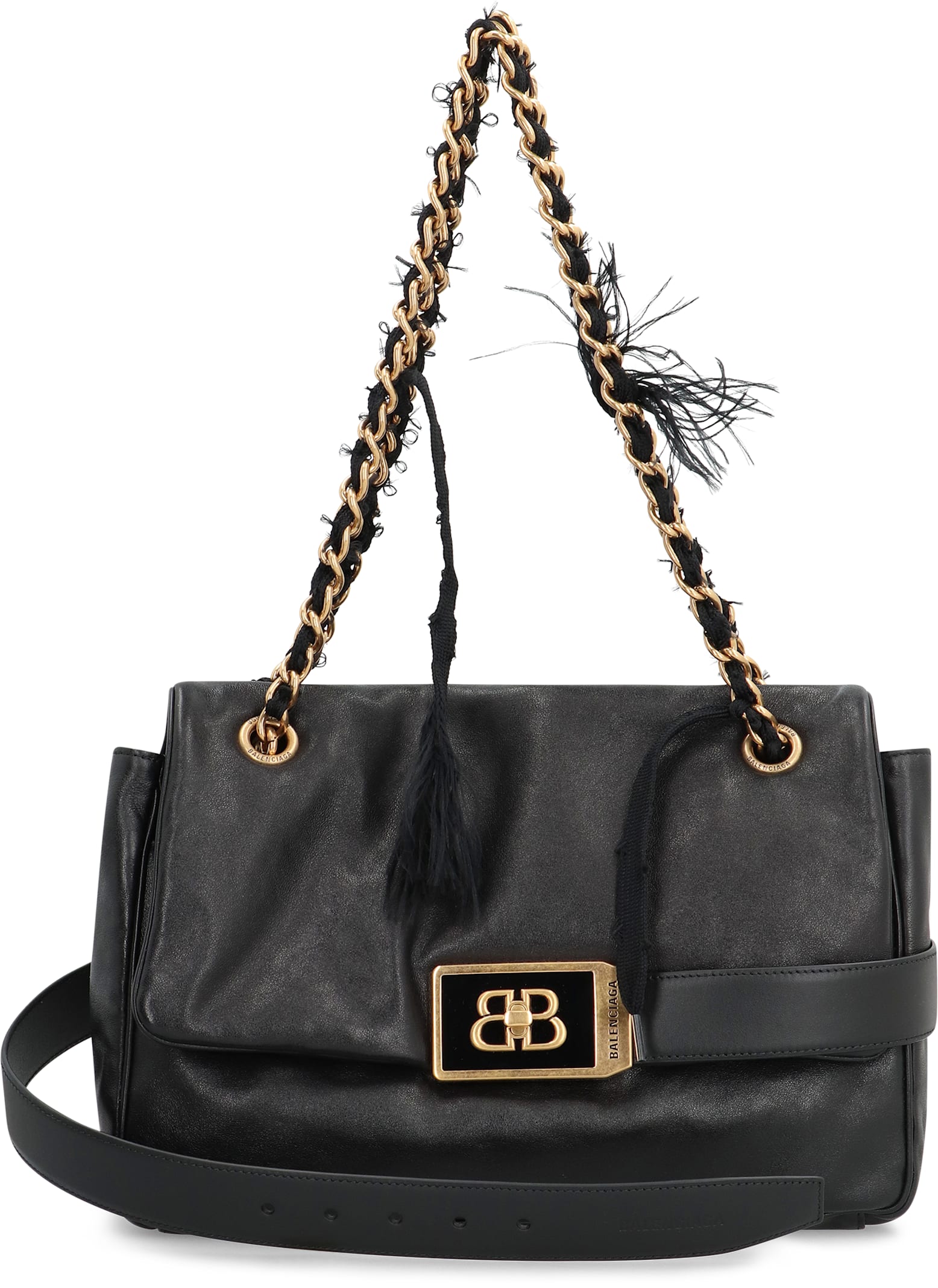 Balenciaga Modu Flap Leather Shoulder Bag In Black