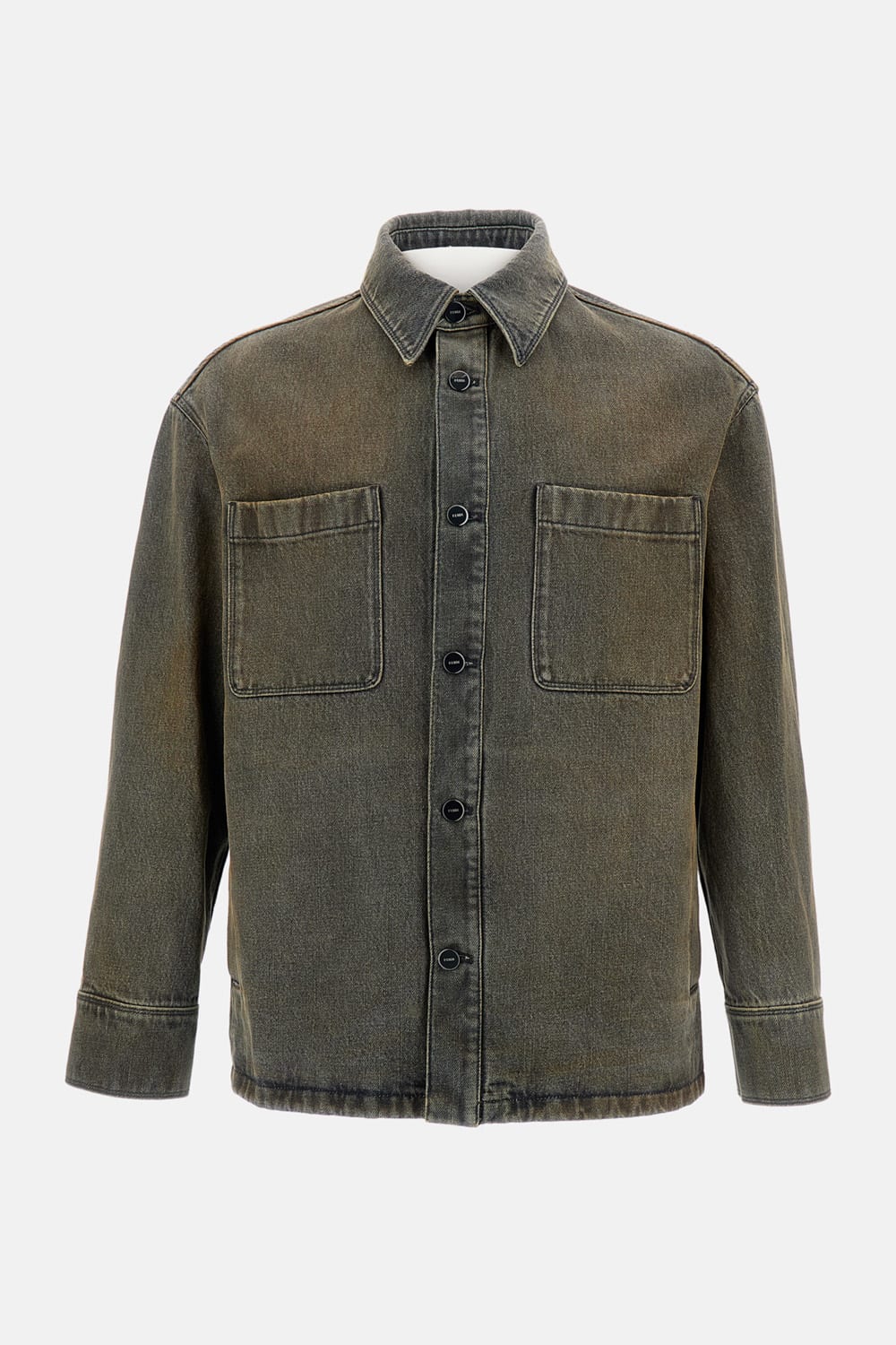 Fendi Long-sleeved Denim Shirt In Brown