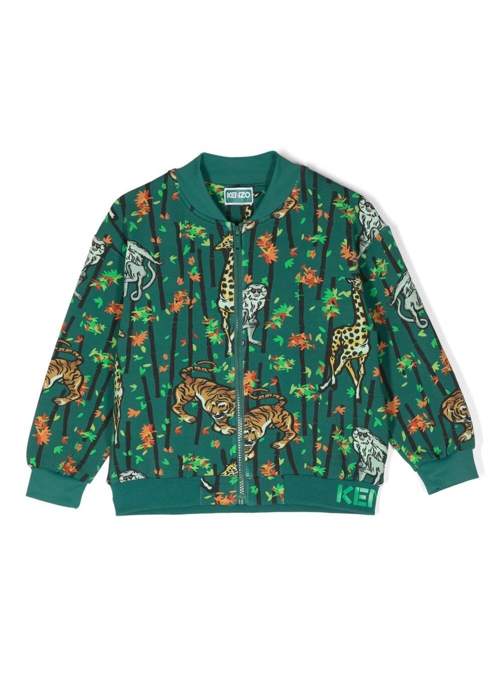KENZO GREEN JACKET WITH ALL-OVER GRAPHIC PRINT IN COTTON BOY