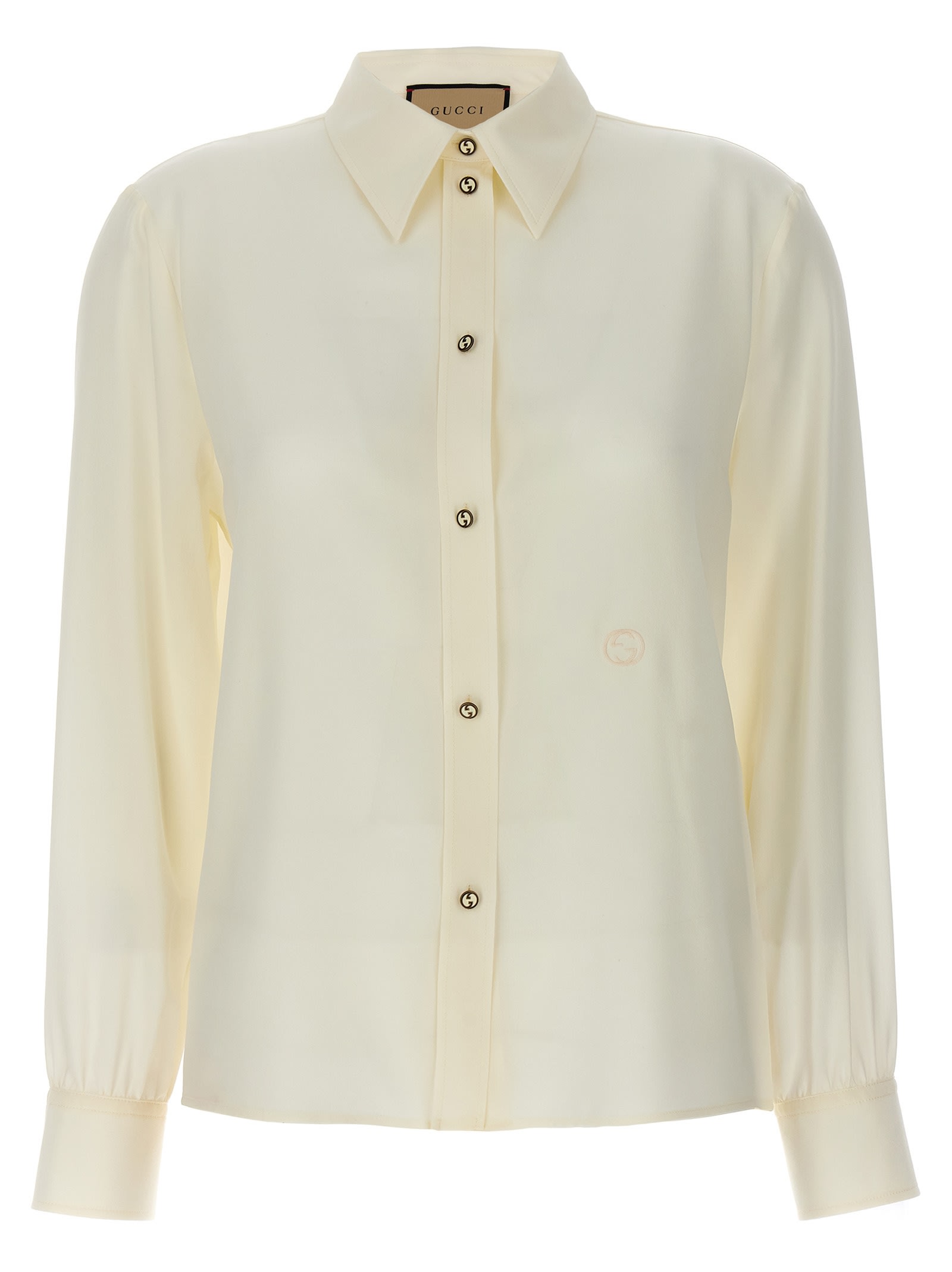 Shop Gucci Crêpe De Chine Shirt With Logo Embroidery In White