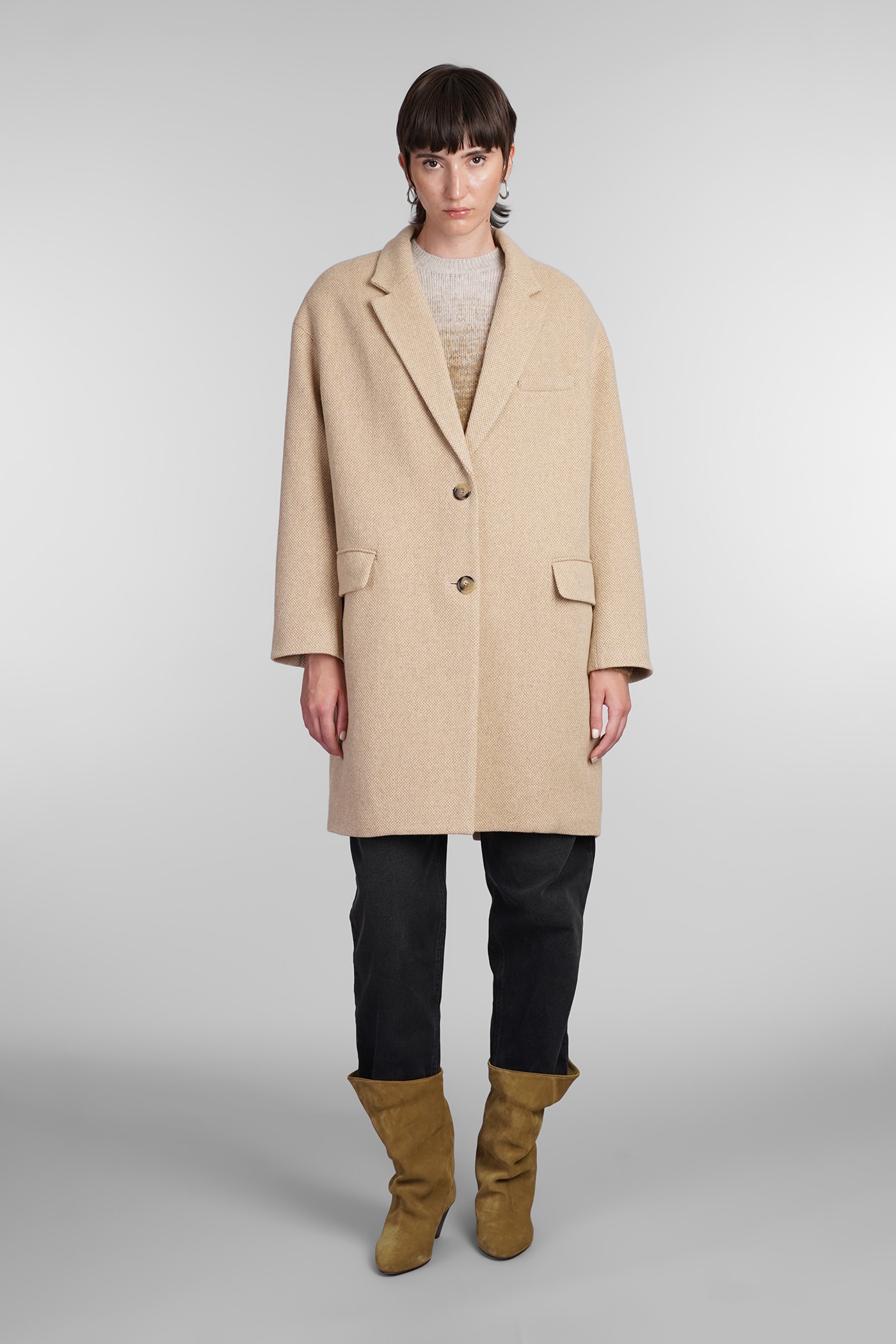 MARANT ETOILE LIMIZA COAT IN BEIGE WOOL 