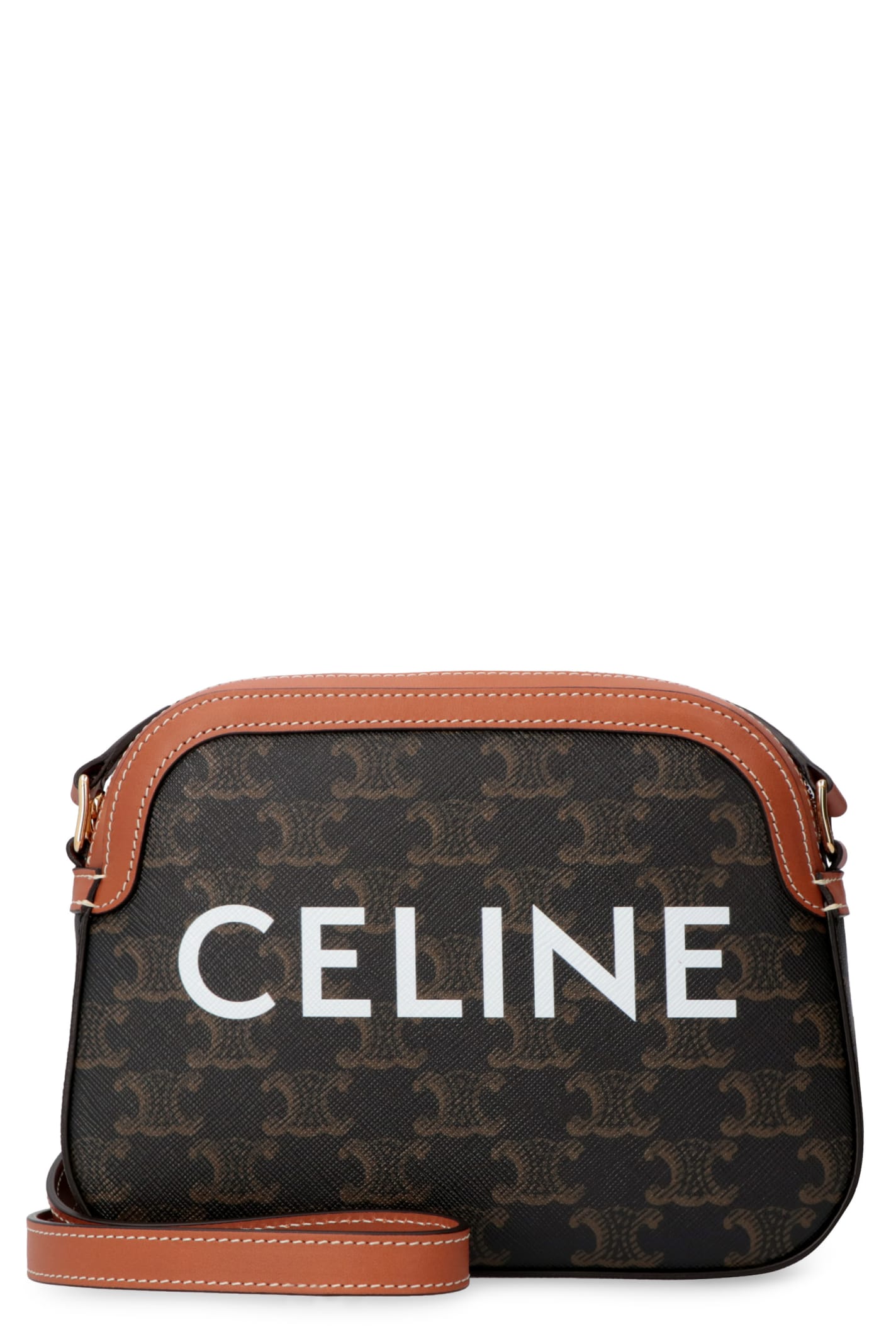Celine Triomphe Coated Canvas Camera Bag In Brown