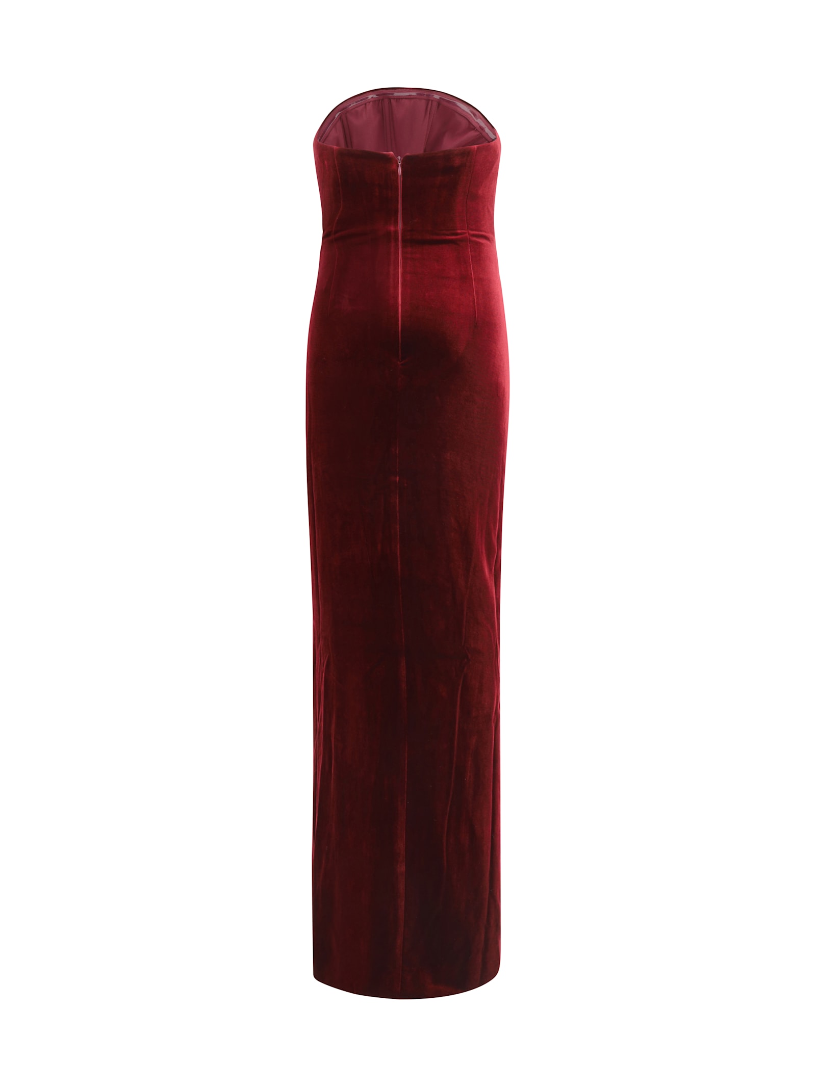 Self-portrait Velvet Bandeau Long Dress In Burgundy