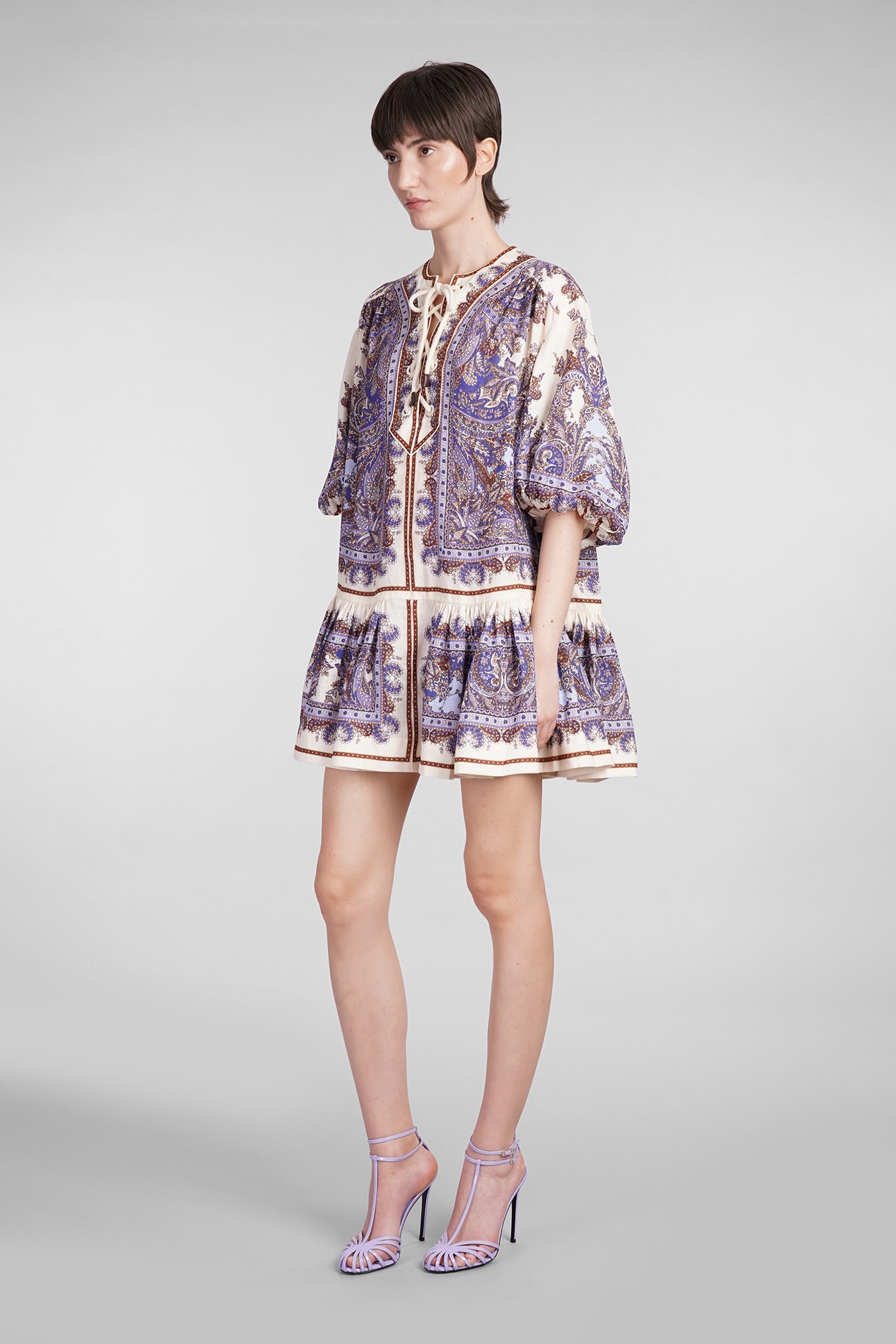 Shop Zimmermann Dress In Viola Linen In Neutro