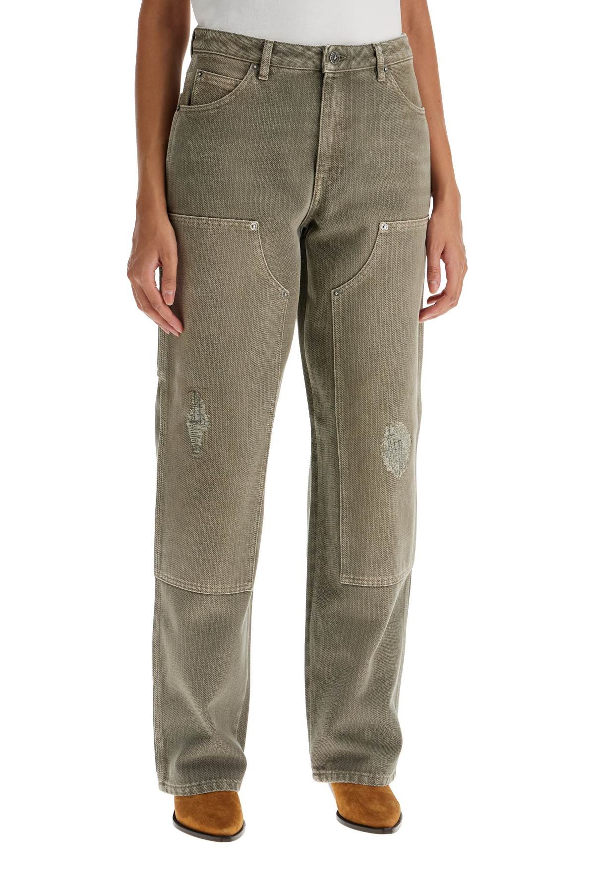 Shop Golden Goose Marley Painter Jeans In Pinstrip In Kalamata (khaki)