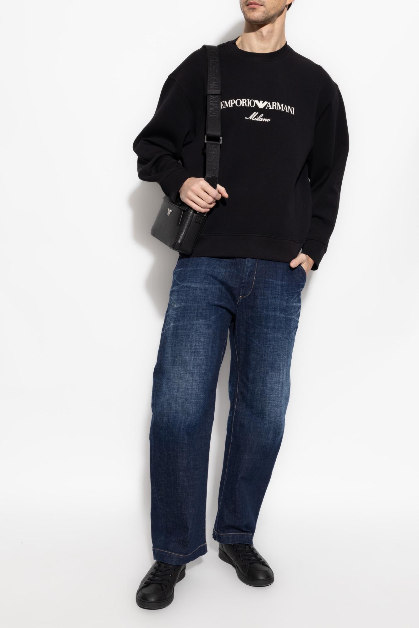 Emporio Armani Embroidered-logo Sweatshirt In Black