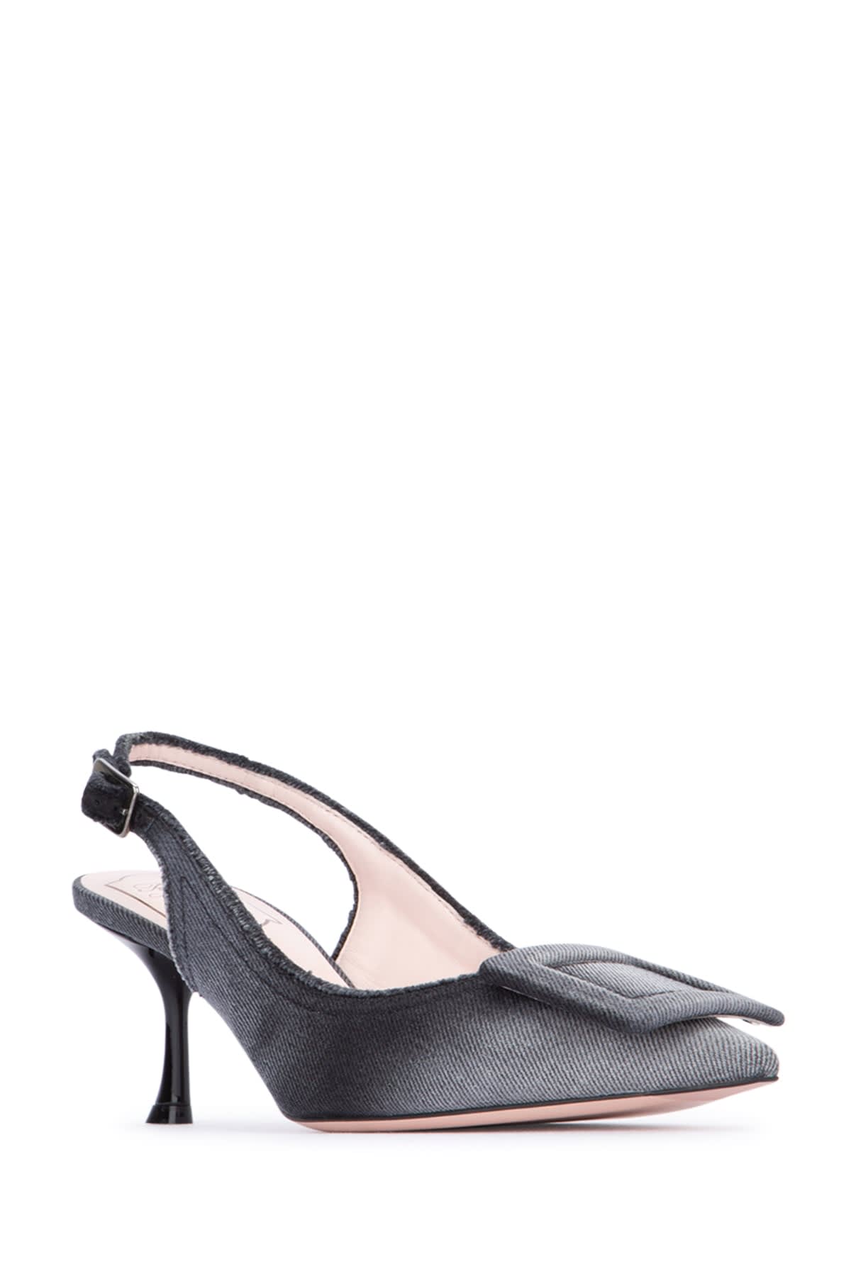 Shop Roger Vivier Fringed Wash Denim Sling Dec 65 In Nero