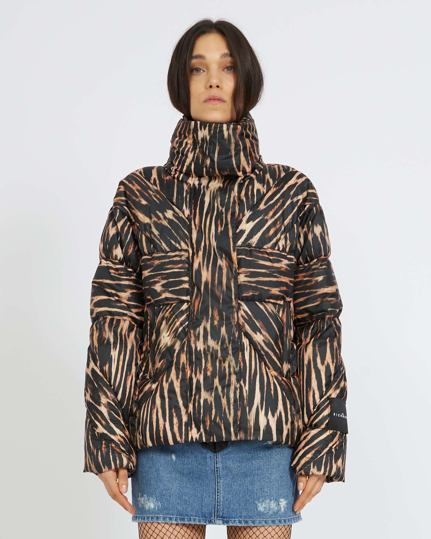 Shop John Richmond Down Jacket With Contrasting Pattern In Leopardato
