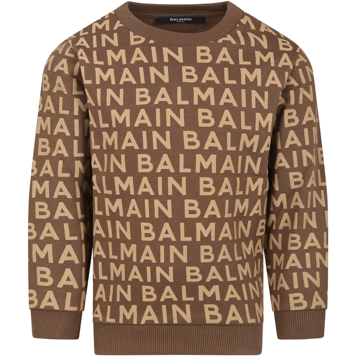 Balmain Brown Sweatshirt For Kids With Logo
