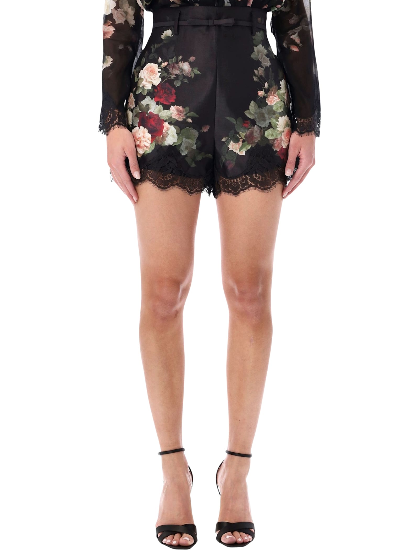Zimmermann Hypnotic Lace Trim Silk Shorts In Black