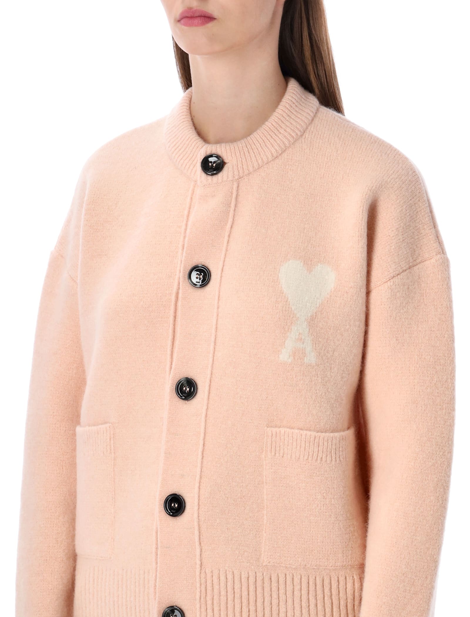 Ami Alexandre Mattiussi Ami Paris Alpaca Cardigan With Ami De C Ur Logo In Pink