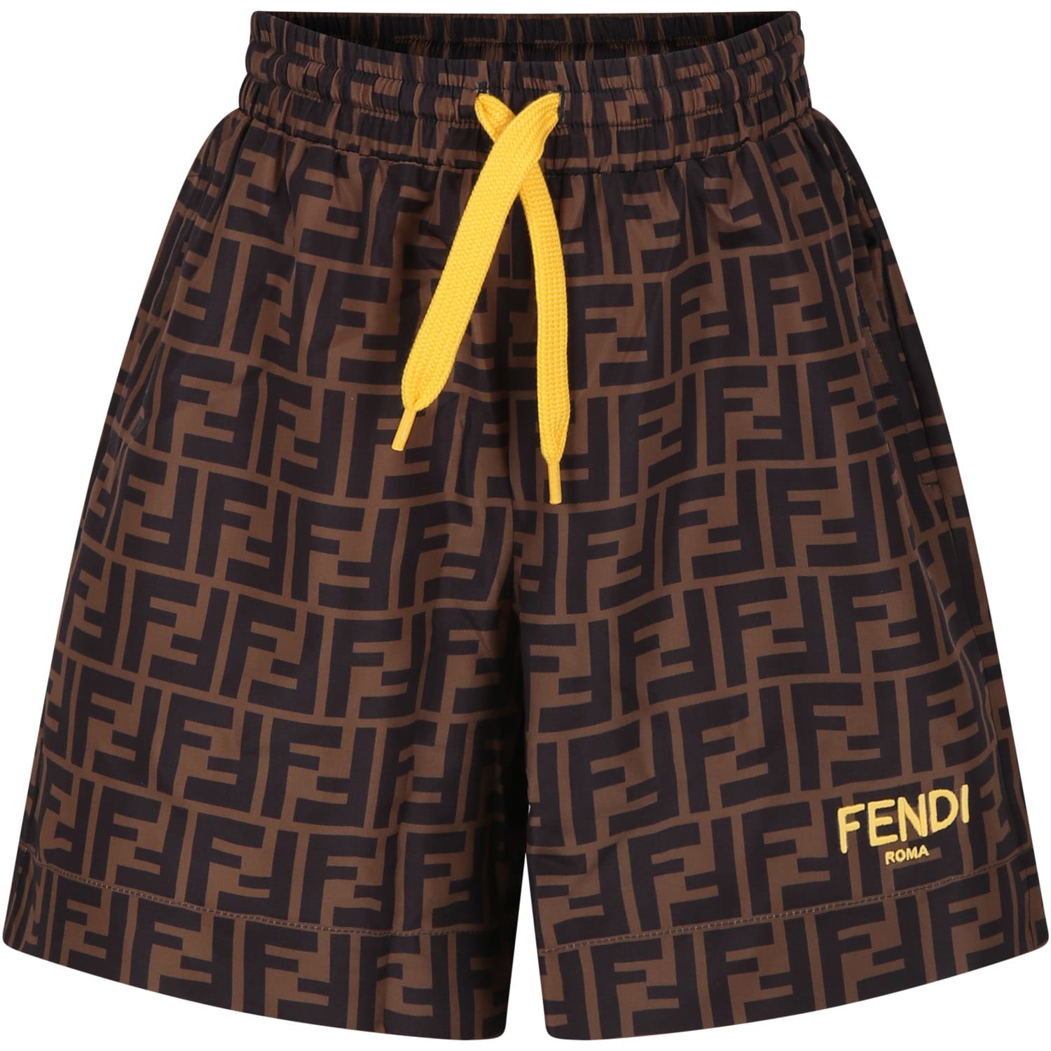 Shop Fendi Brown Swim Shorts For Boy With Iconic Ff And  Logo