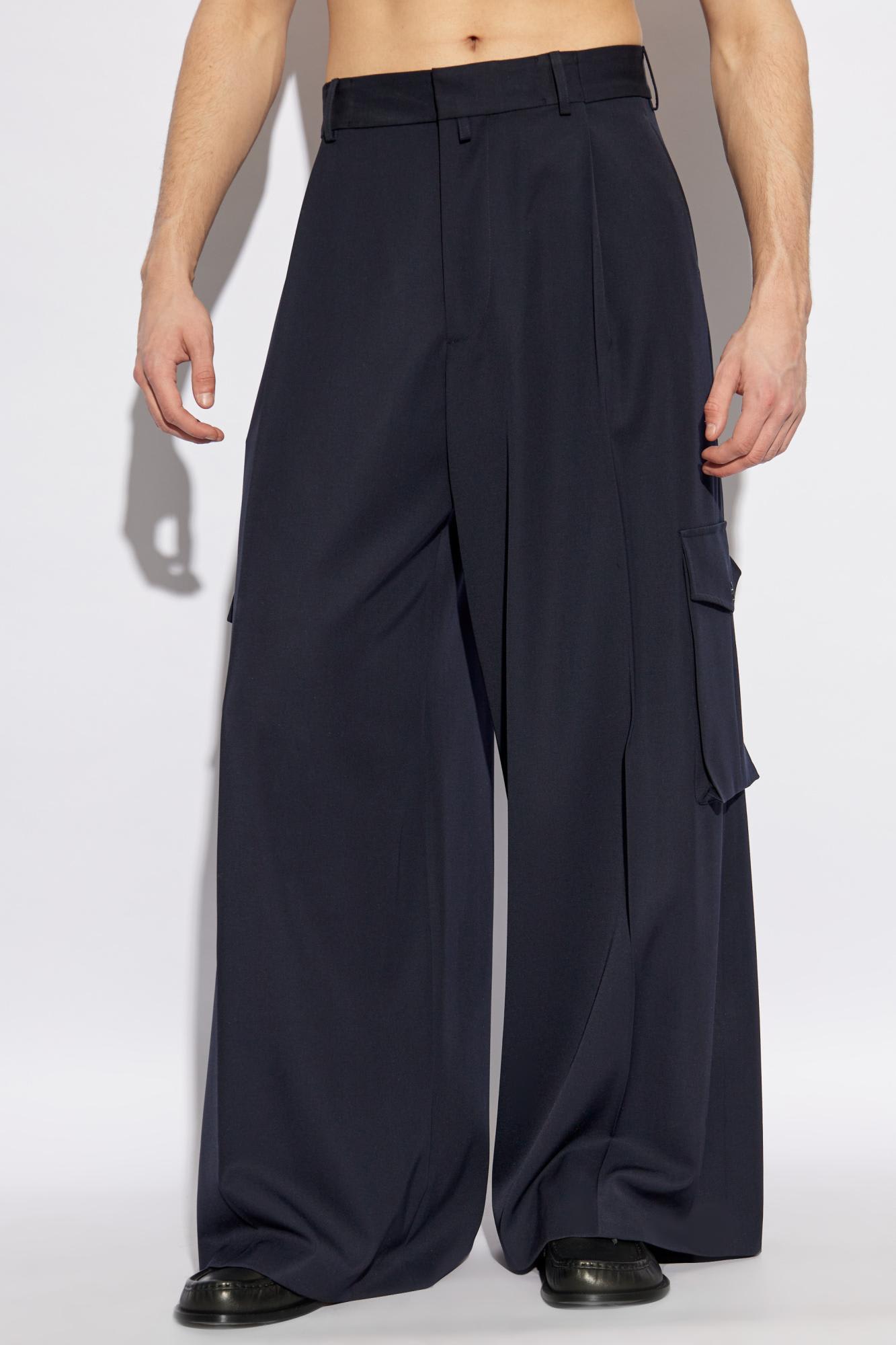 Dries Van Noten Navy-blue Wool Tris Pants In Blue
