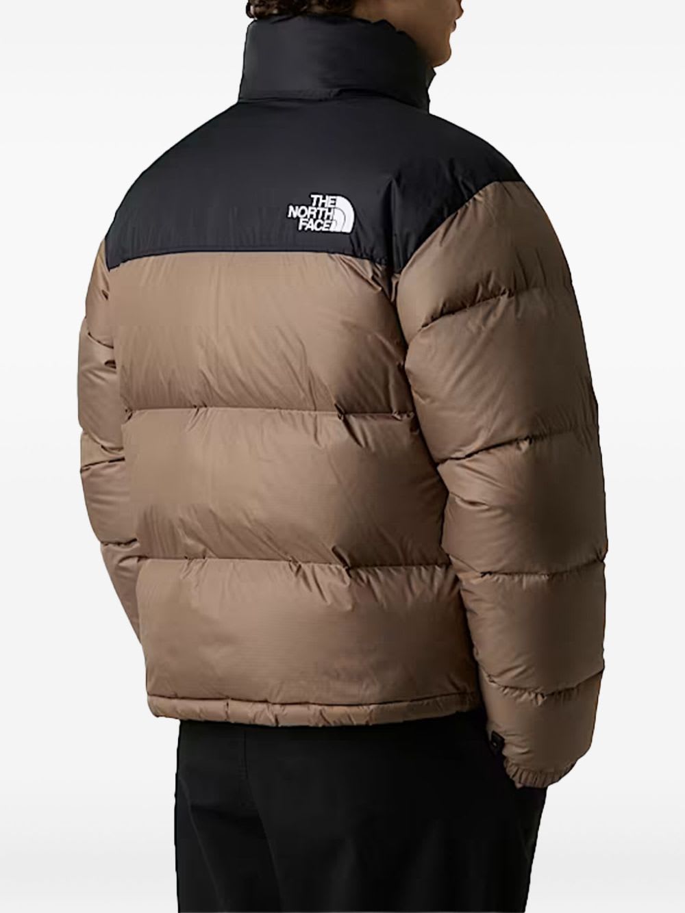 The North Face Beige And Black Short Down Jacket With Logo  In Brown