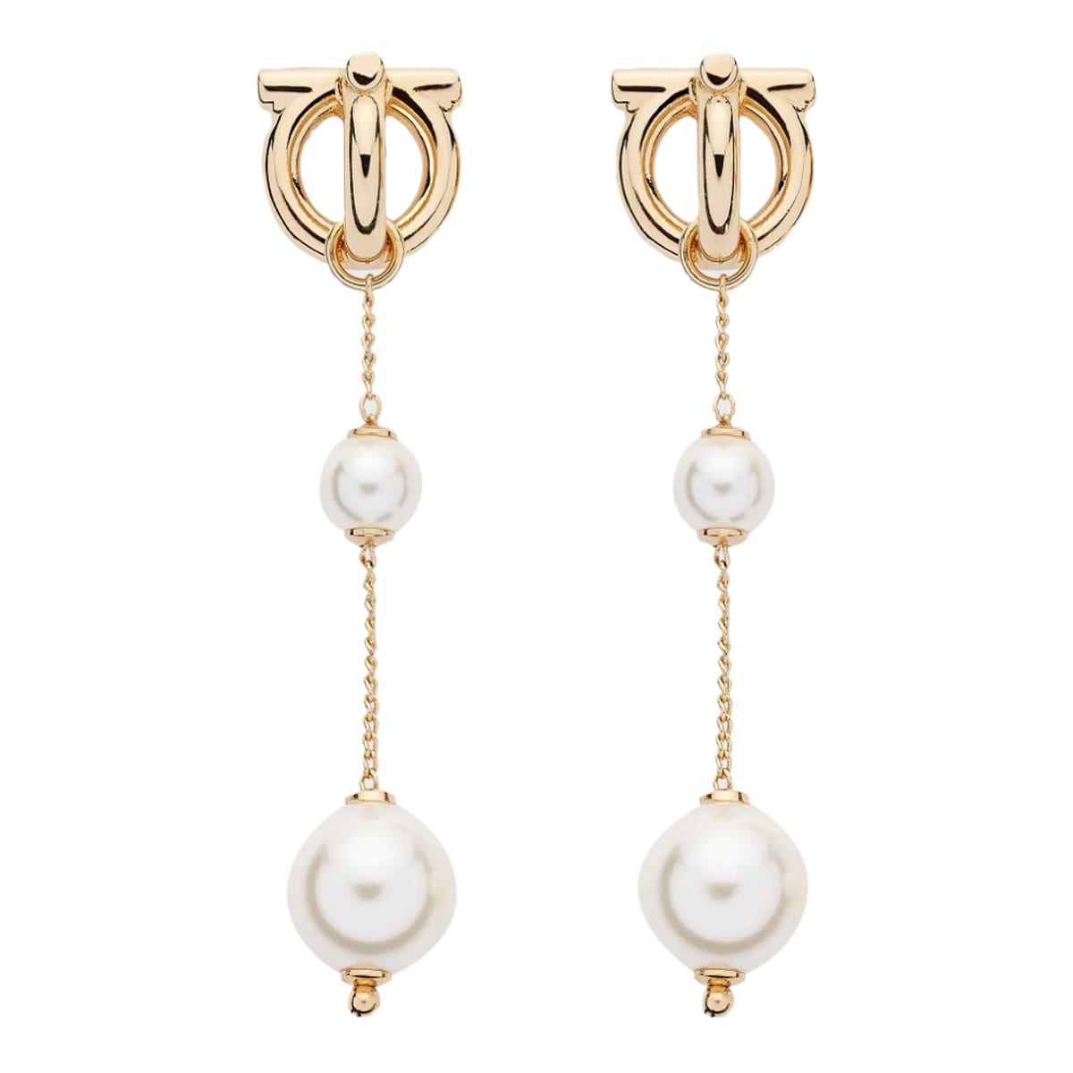 Ferragamo Pearl Drop Earrings Gold Finish In Gold
