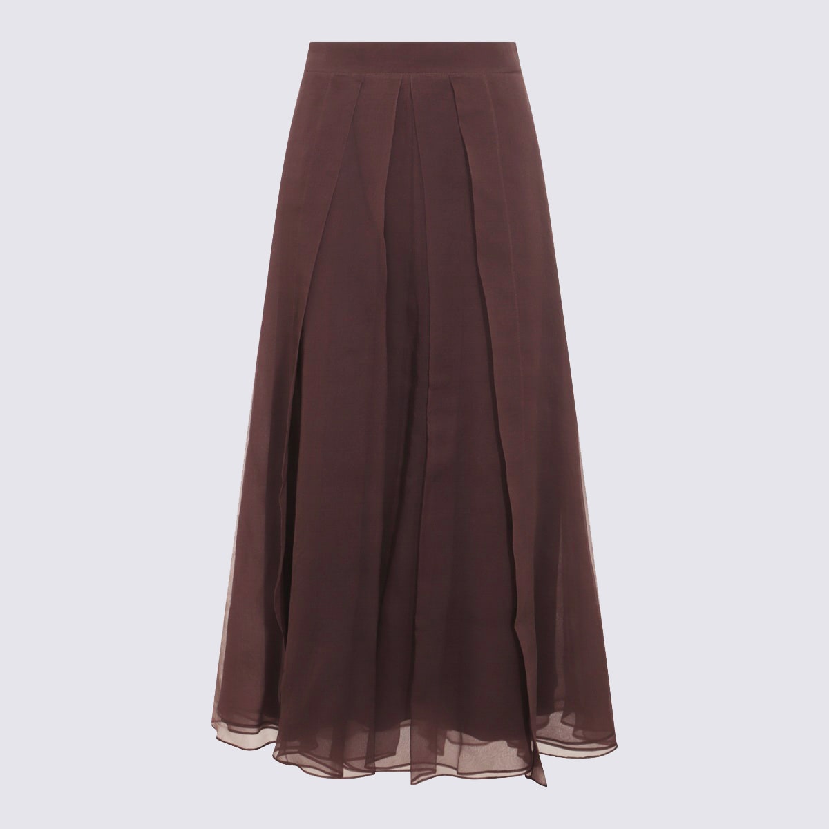 Brunello Cucinelli Dark Brown Silk Ballet Midi Skirt In Brown