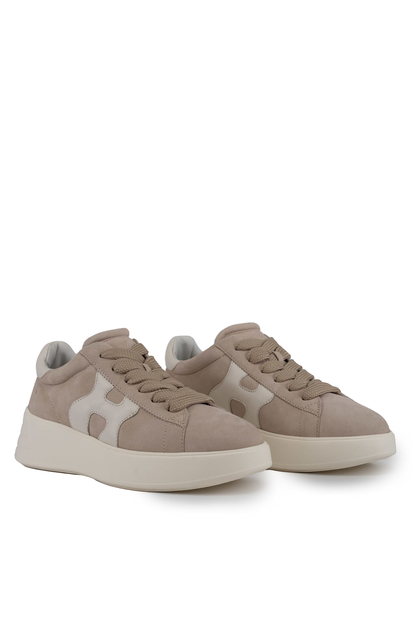 Shop Hogan Rebel Sneakers In Suede In Beige