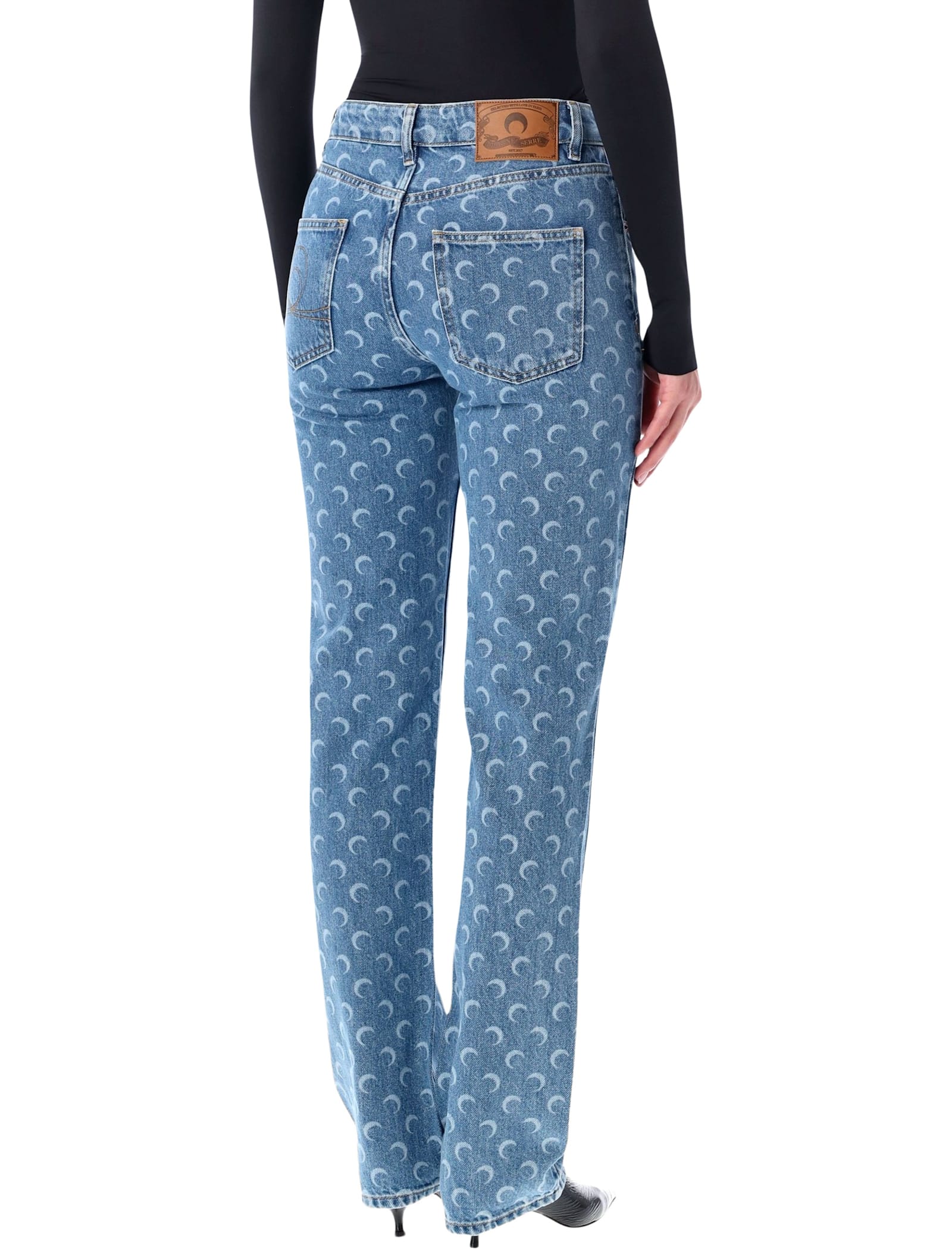Marine Serre Moon Laser Blue Wash Straight Denim Jeans In Blue