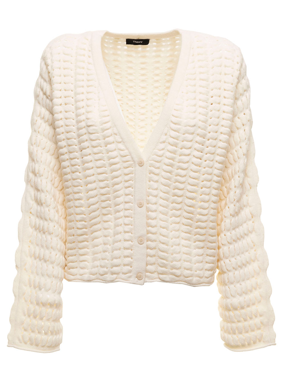 THEORY HANELEE WOOL AND CASHMERE QUILTED CREAM COLORED CARDIGAN THEORY WOMAN