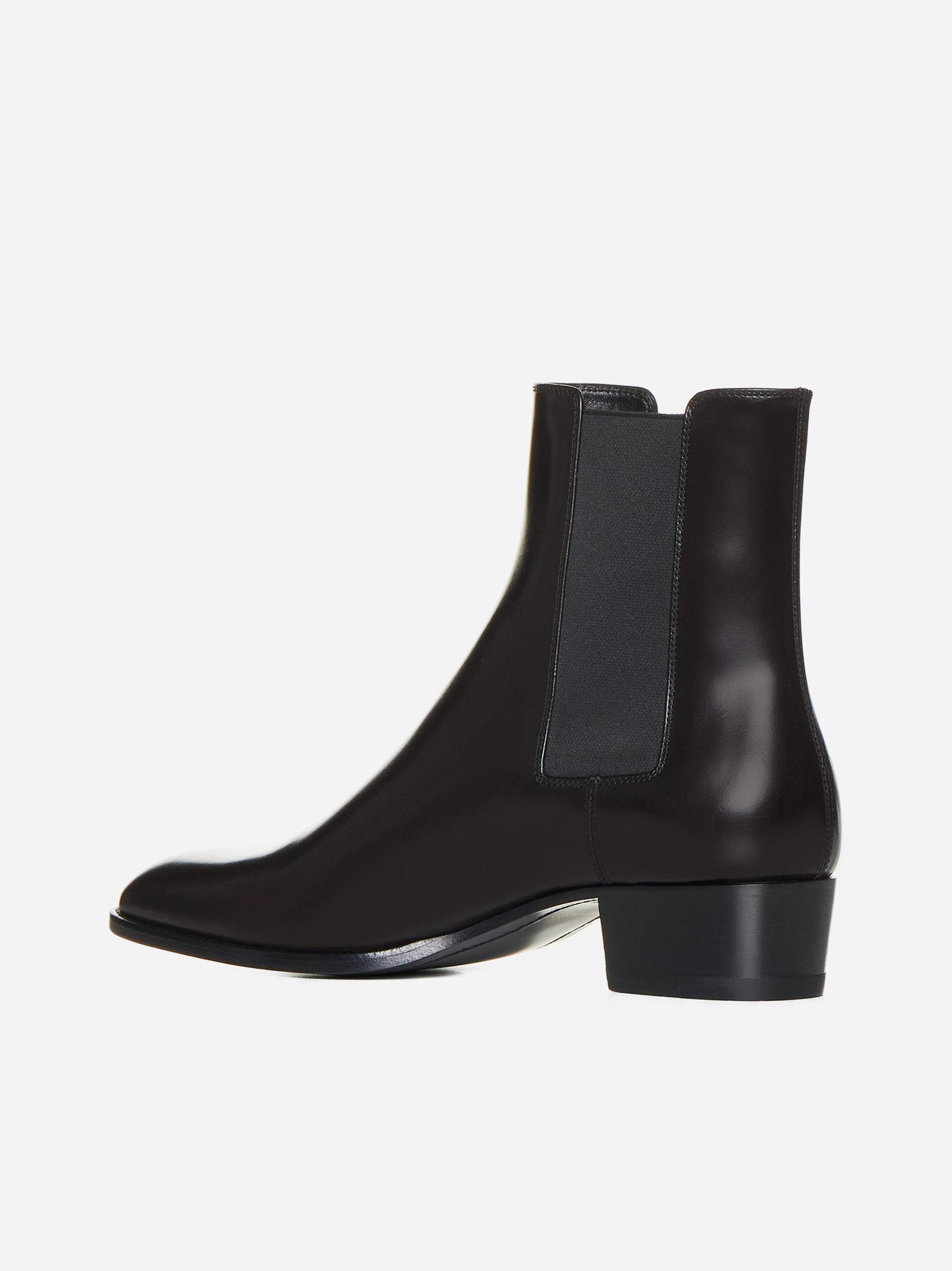 Shop Saint Laurent Wyatt Leather Chelsea Boots In Brown