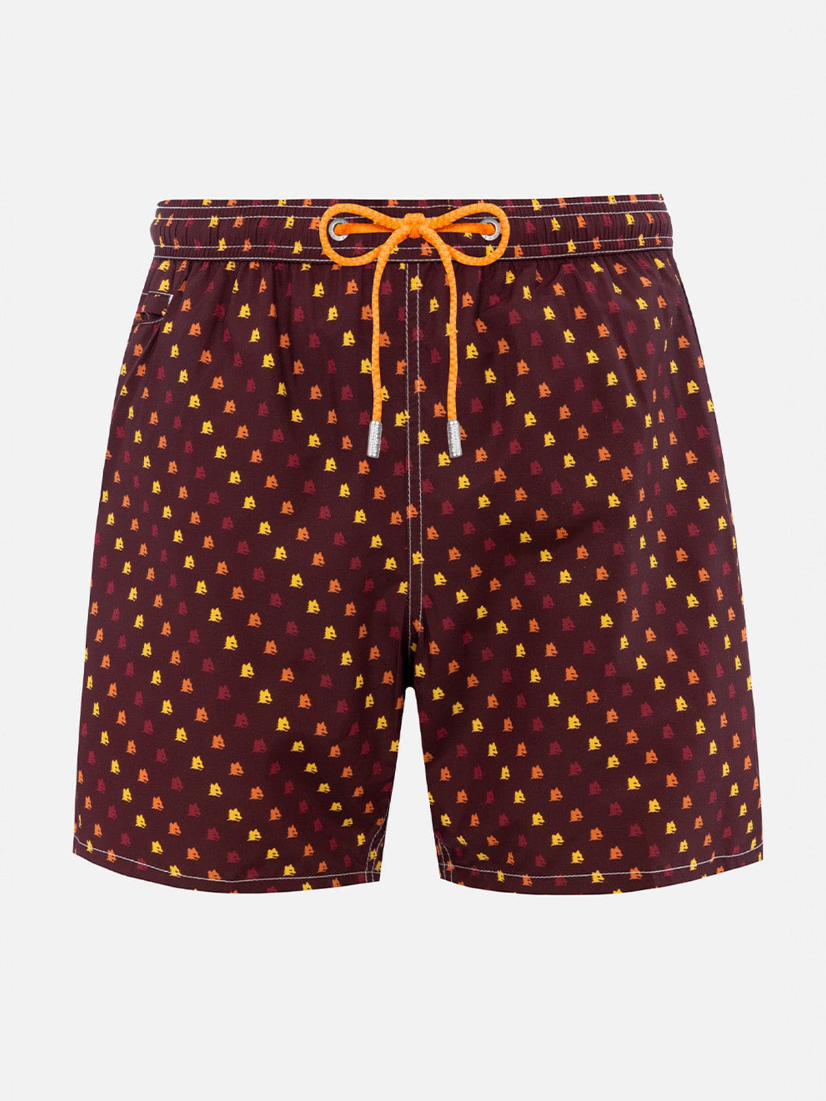 Mc2 Saint Barth Man Light Fabric Swim Shorts With As Roma Print As Roma Special Edition In Red