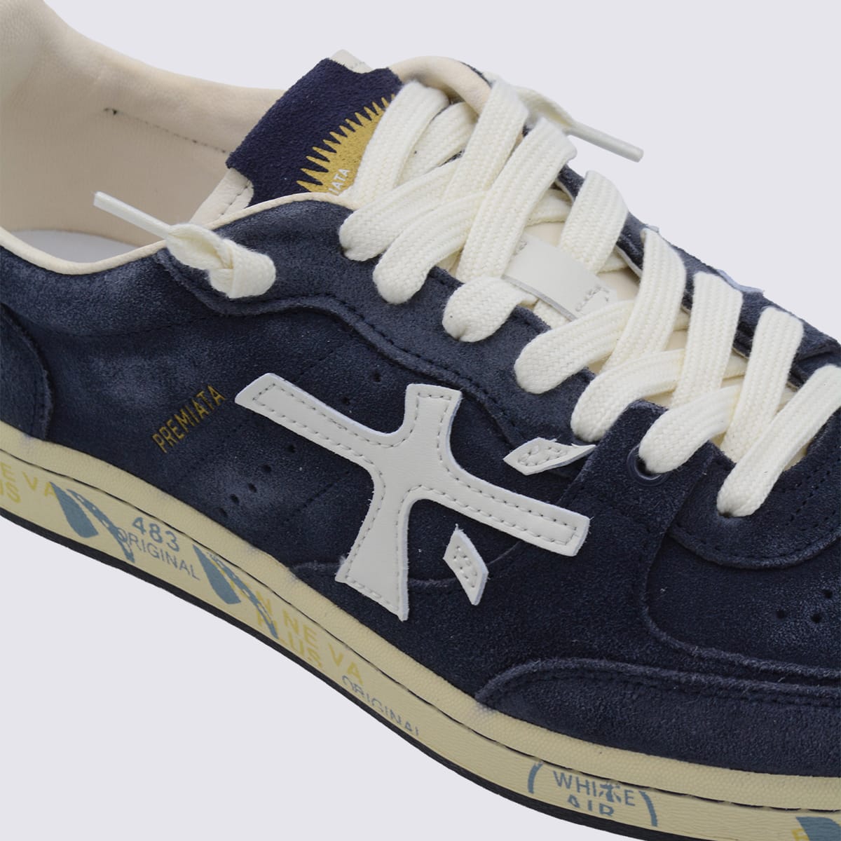 Premiata Casual Sneakers With Contrast Sole And Perforated Detailing In Blue