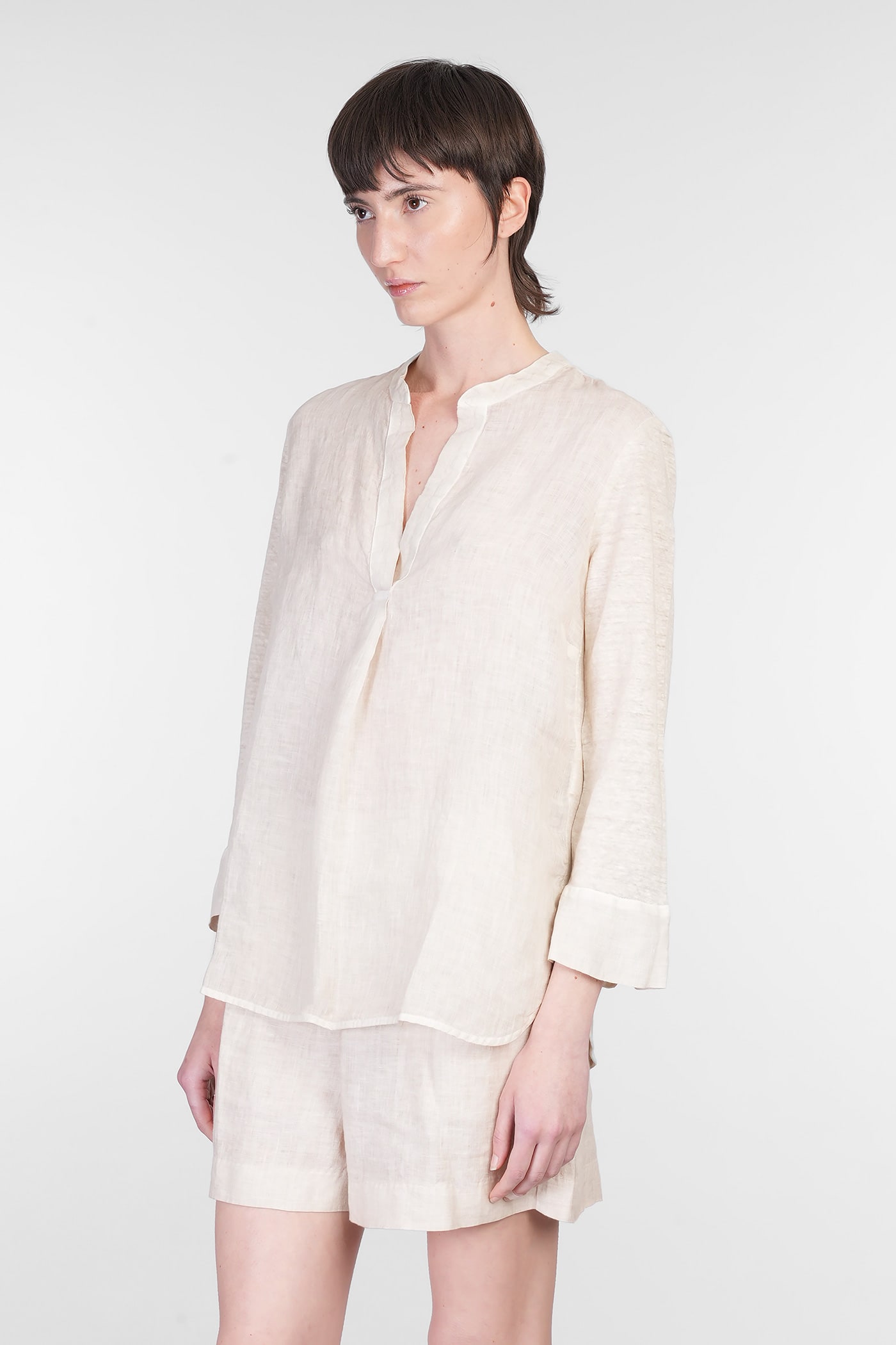120% LINO BLOUSE IN BEIGE LINEN