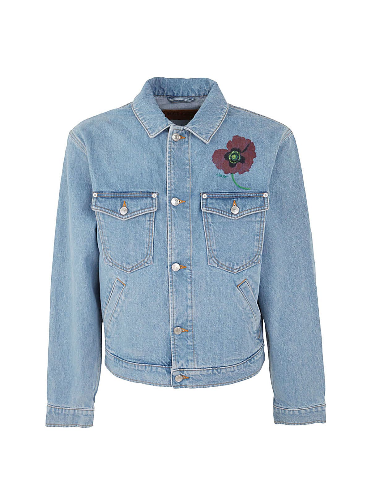 Kenzo Poppy Printed Long-sleeved Denim Jacket In Sky Blue