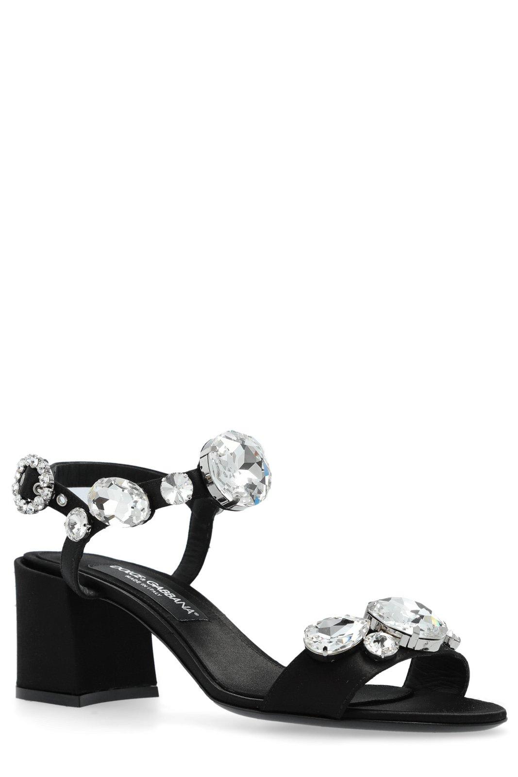 Dolce & Gabbana Gemstone Embellishment Heeled Sandals In Black