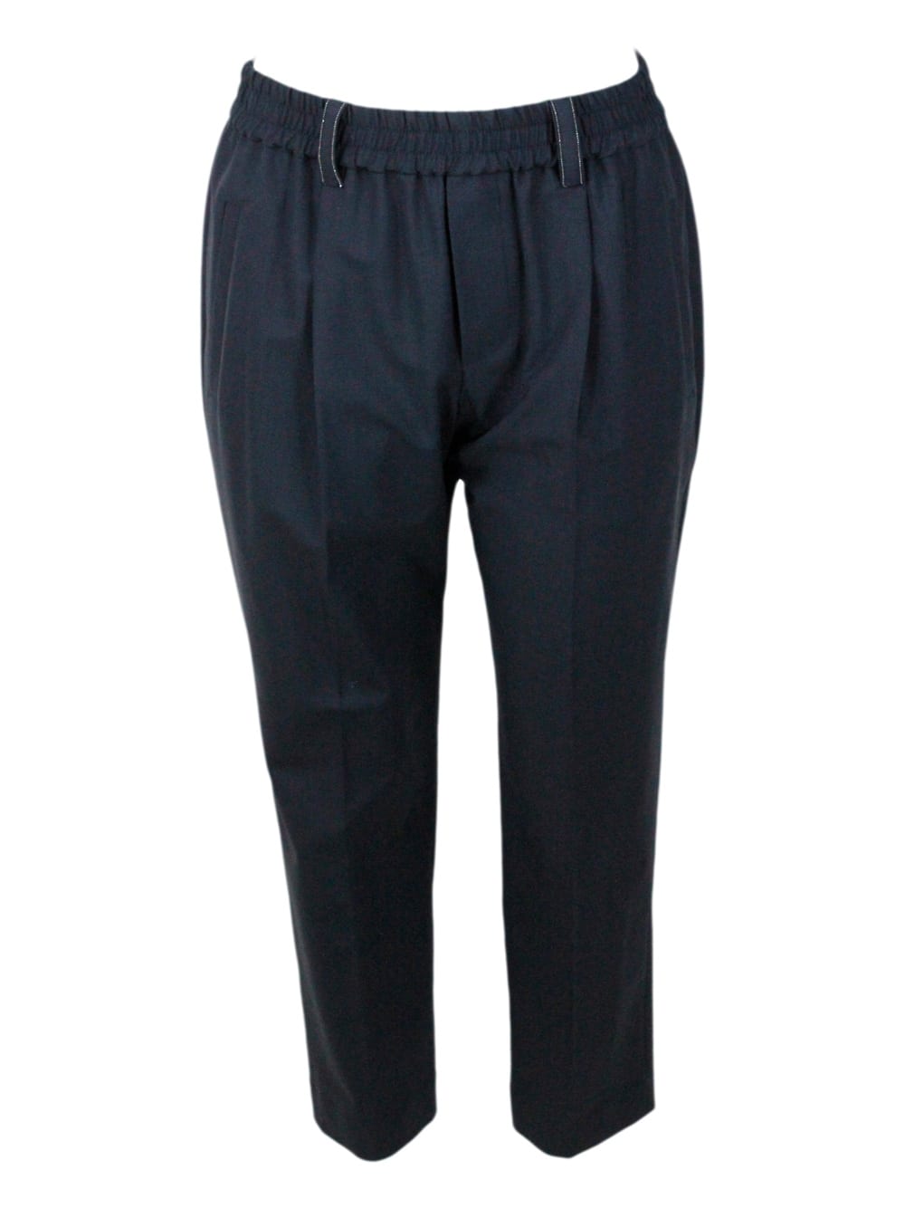 Shop Brunello Cucinelli Trousers Made Of Fine Fresh Stretch Wool With Elastic Waistband And Side Welt Pockets. Brilliant Jew In Blu