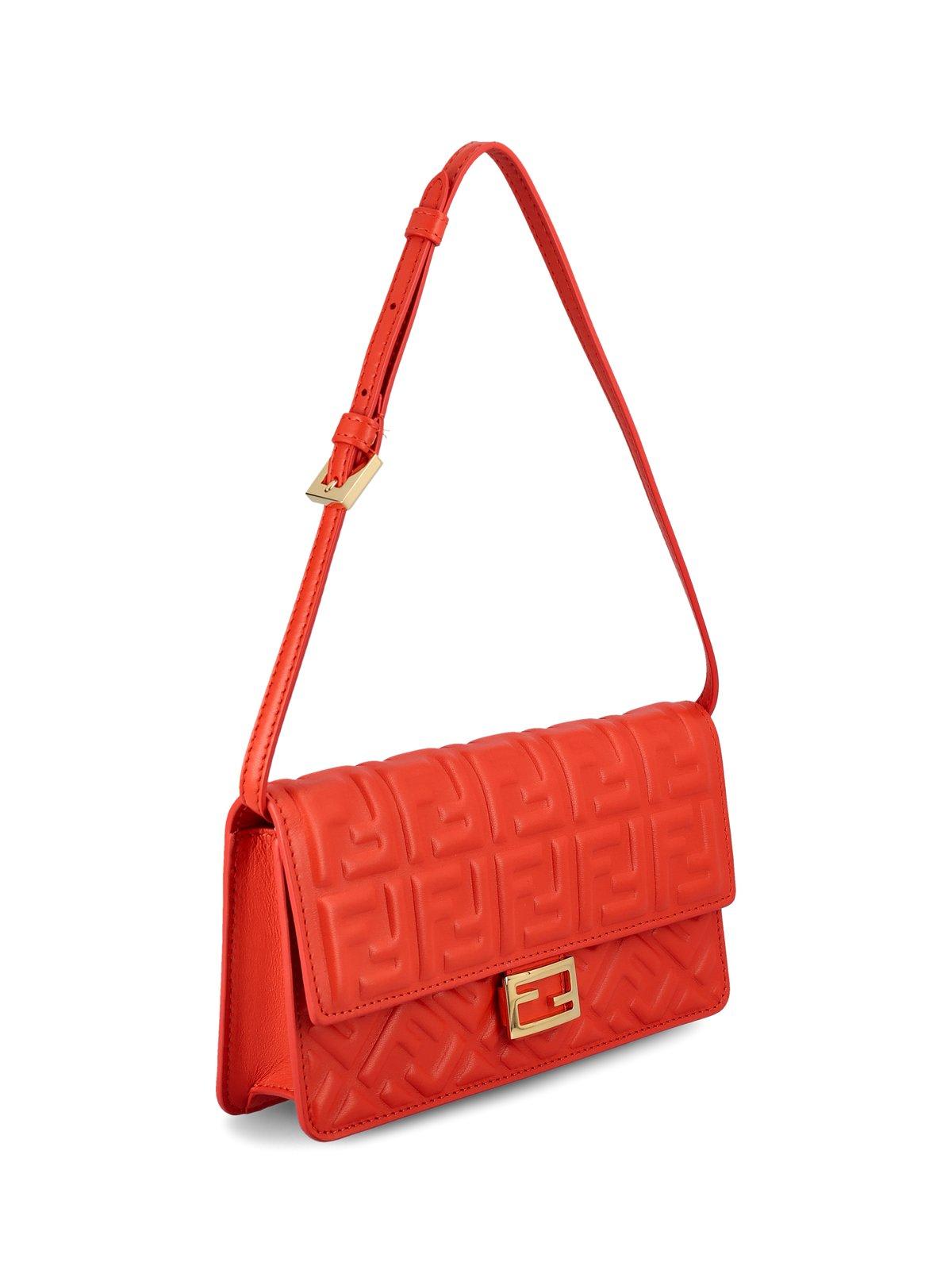 Shop Fendi Logo Embossed Shoulder Bag In Red