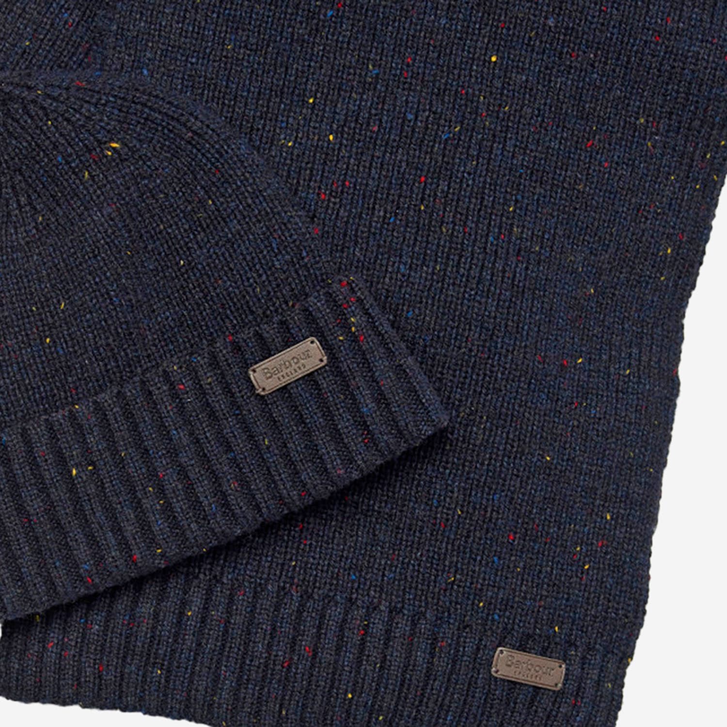 Barbour Carlton Fleck Hat And Scarf Gift Set In Blue