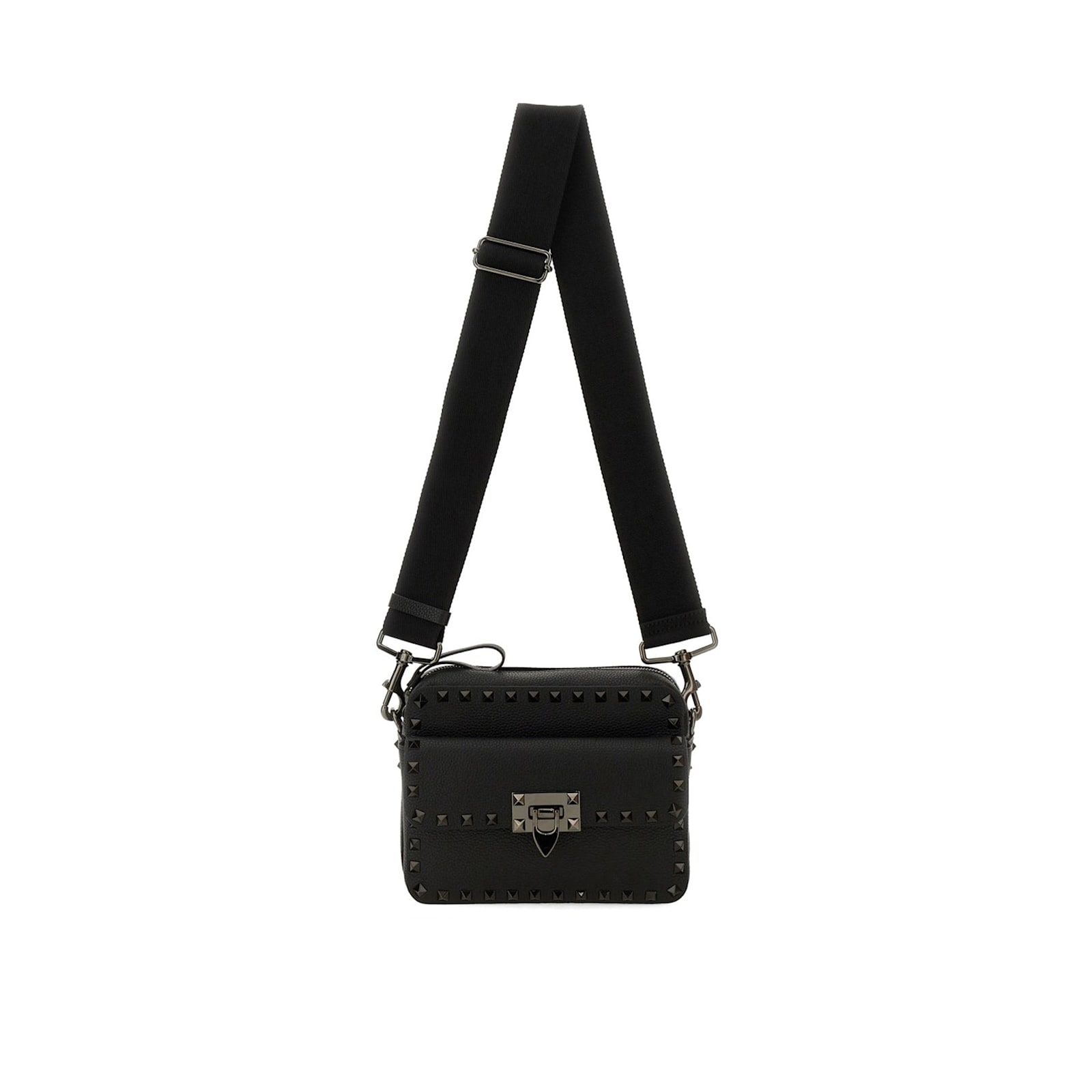 Shop Valentino Garavani Rockstud Leather Shoulder Bag In Black